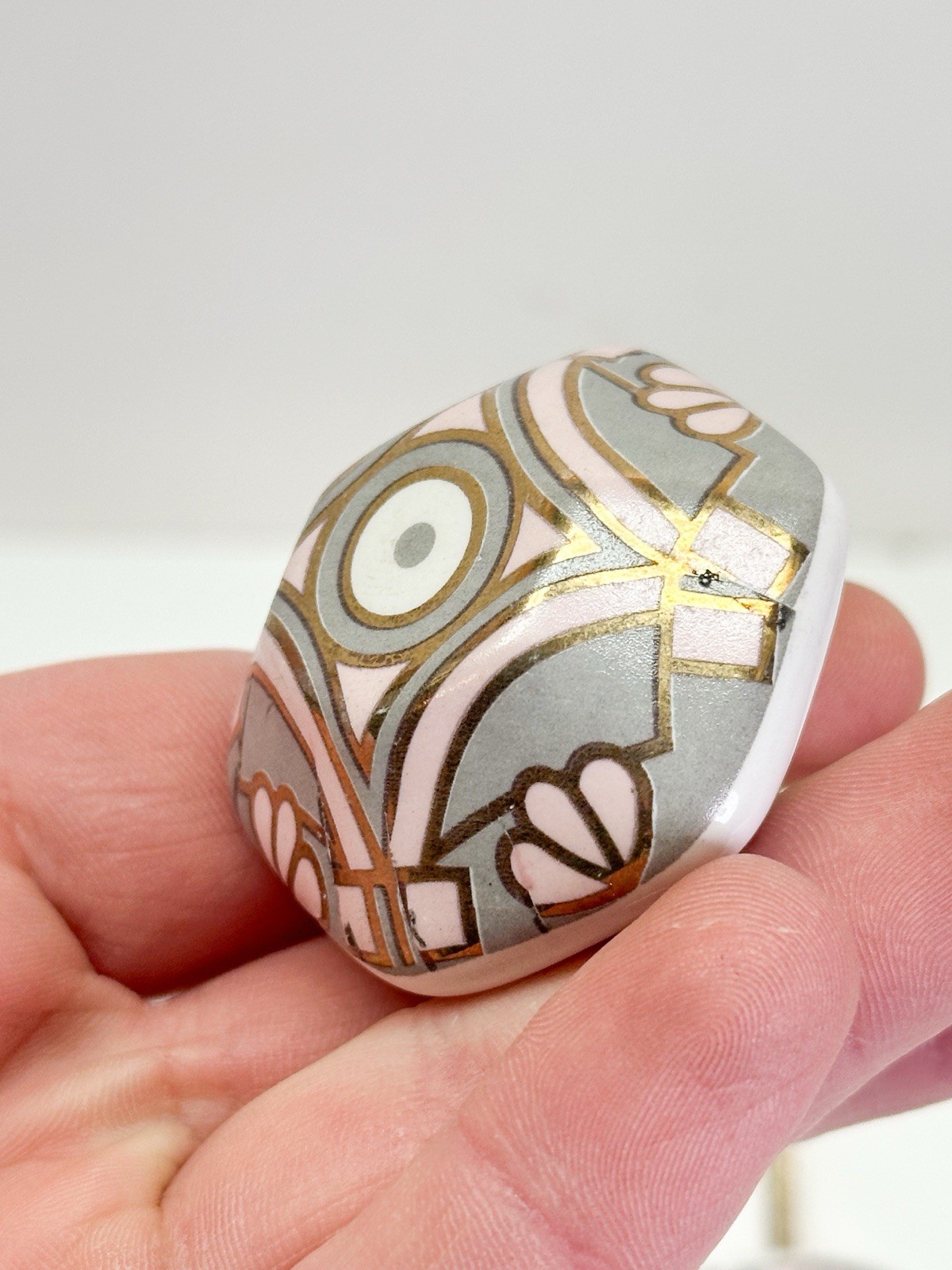 (11) Vintage Pink Grey Gold Geometric Nouveau Drawer Pulls Girly 1.5” Shaft Cute