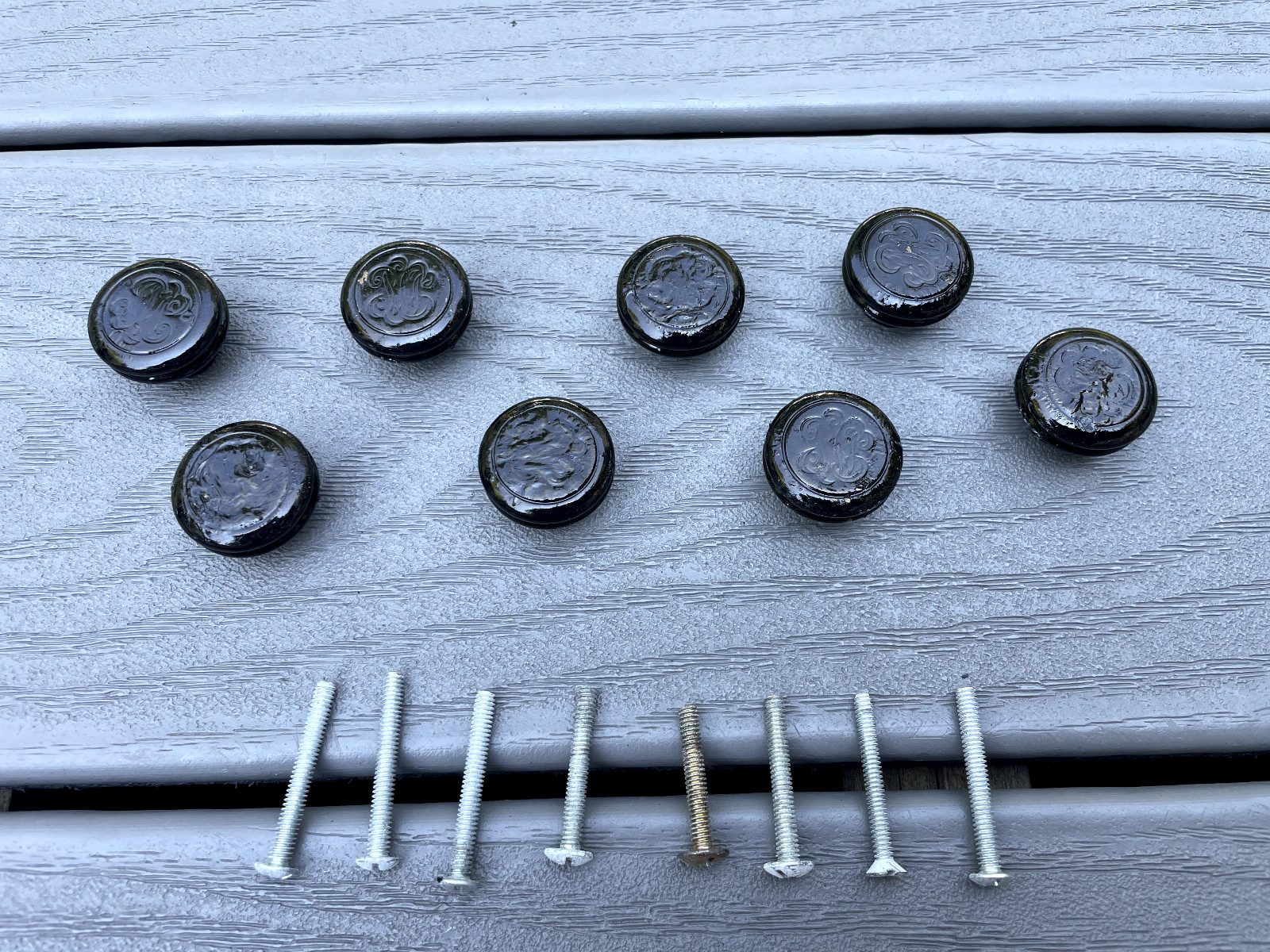 8 VTG ACORN 1″ ROUND BLACK FORGED IRON DOOR CABINET DRAWER PULL KNOBS HARDWARE