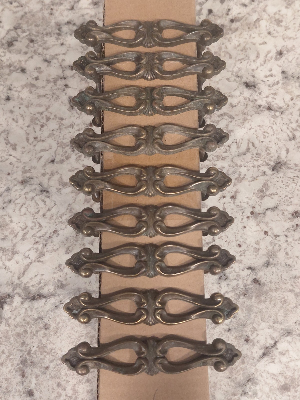Vintage Ornate Antique Brass Drawer Cabinet Pulls Handles Lot Of 9 With Screws