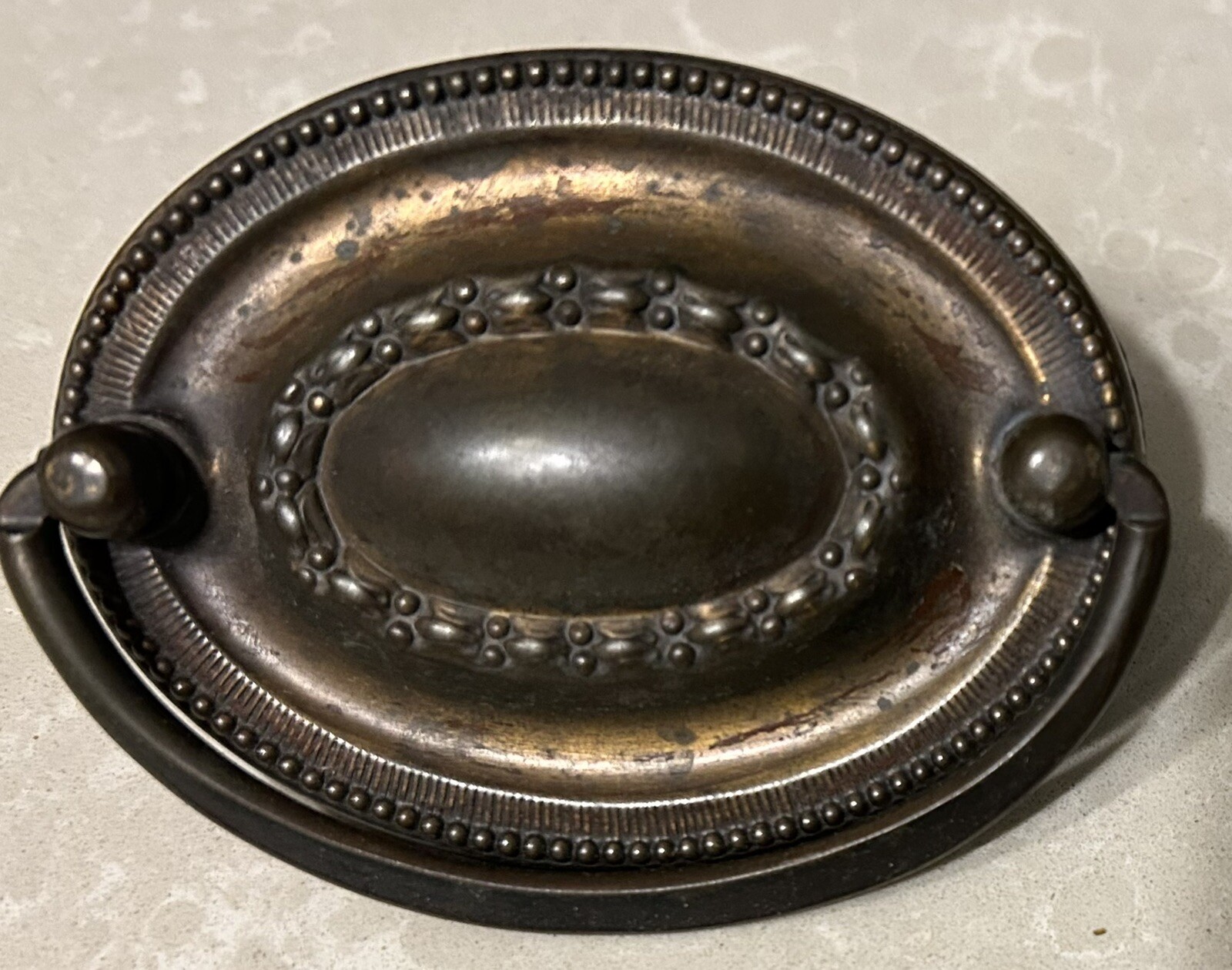 Oval Drop Bail Pull Drawer Handle Aged Brass Color 2 1/2″ Centers