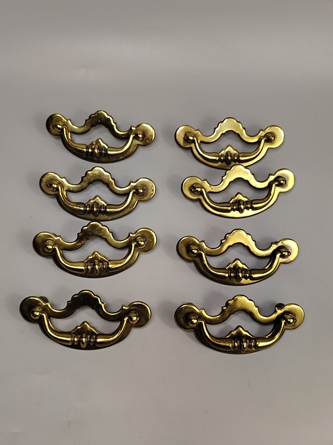 RARE 8 Vtg MCM Brass Drawer Pulls 3″ Screw Center Traditional Americana N68789