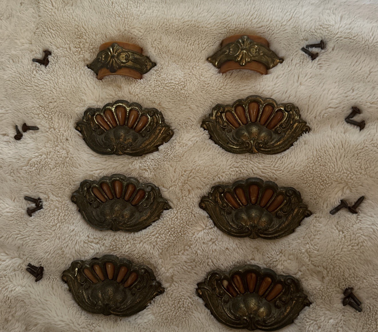 8 Gorgeous Original Vintage/Antique Art Deco Brass Drawer Pulls Bakelite Inserts
