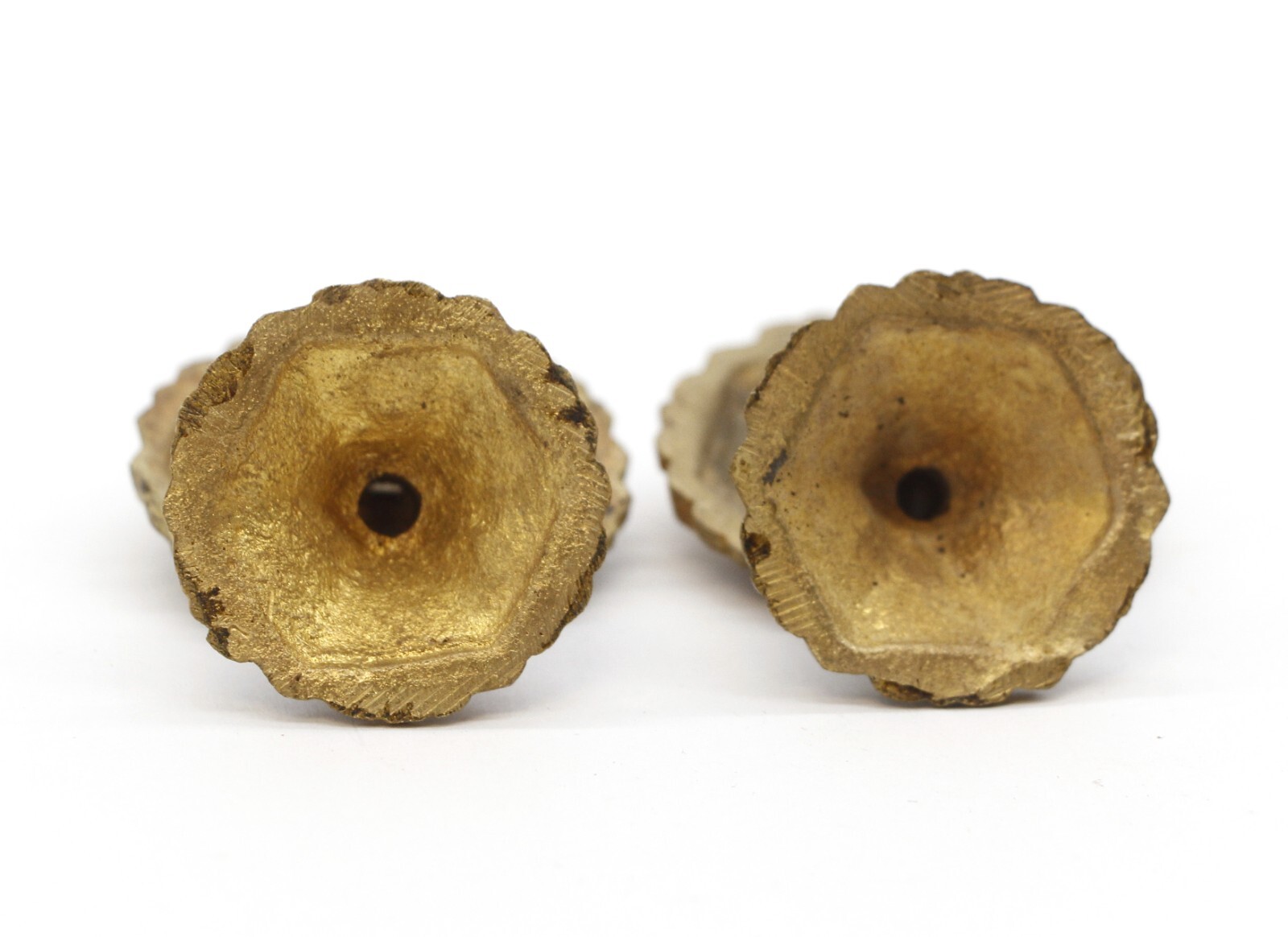 Pair of Vintage 1.625 in. Hexagon Scalloped Brass Cabinet Drawer Knobs