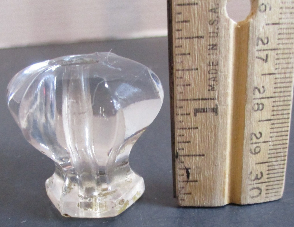 Hexagonal Clear Glass Drawer Knobs 6 Sided Dresser or Cabinet Pulls Salvage 6 PC
