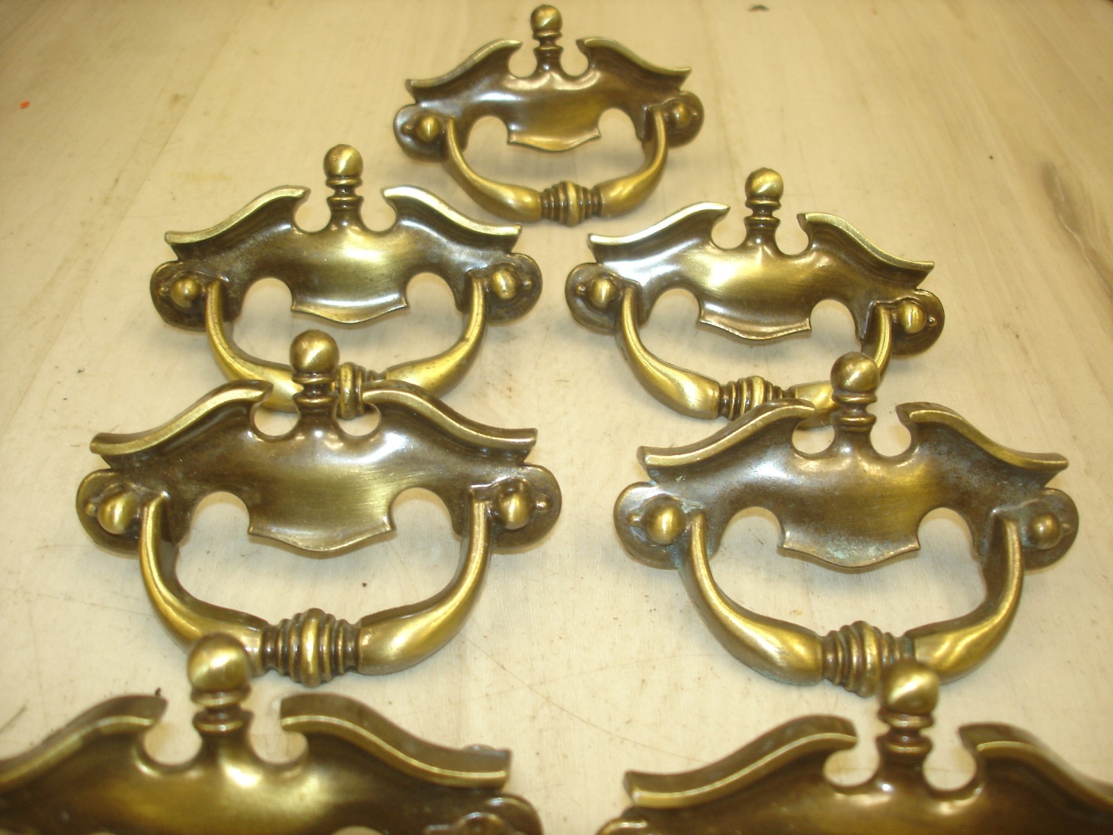 7 Vintage National Lock Brass 3″ Center Dresser Drawer Pulls FO-3741-001