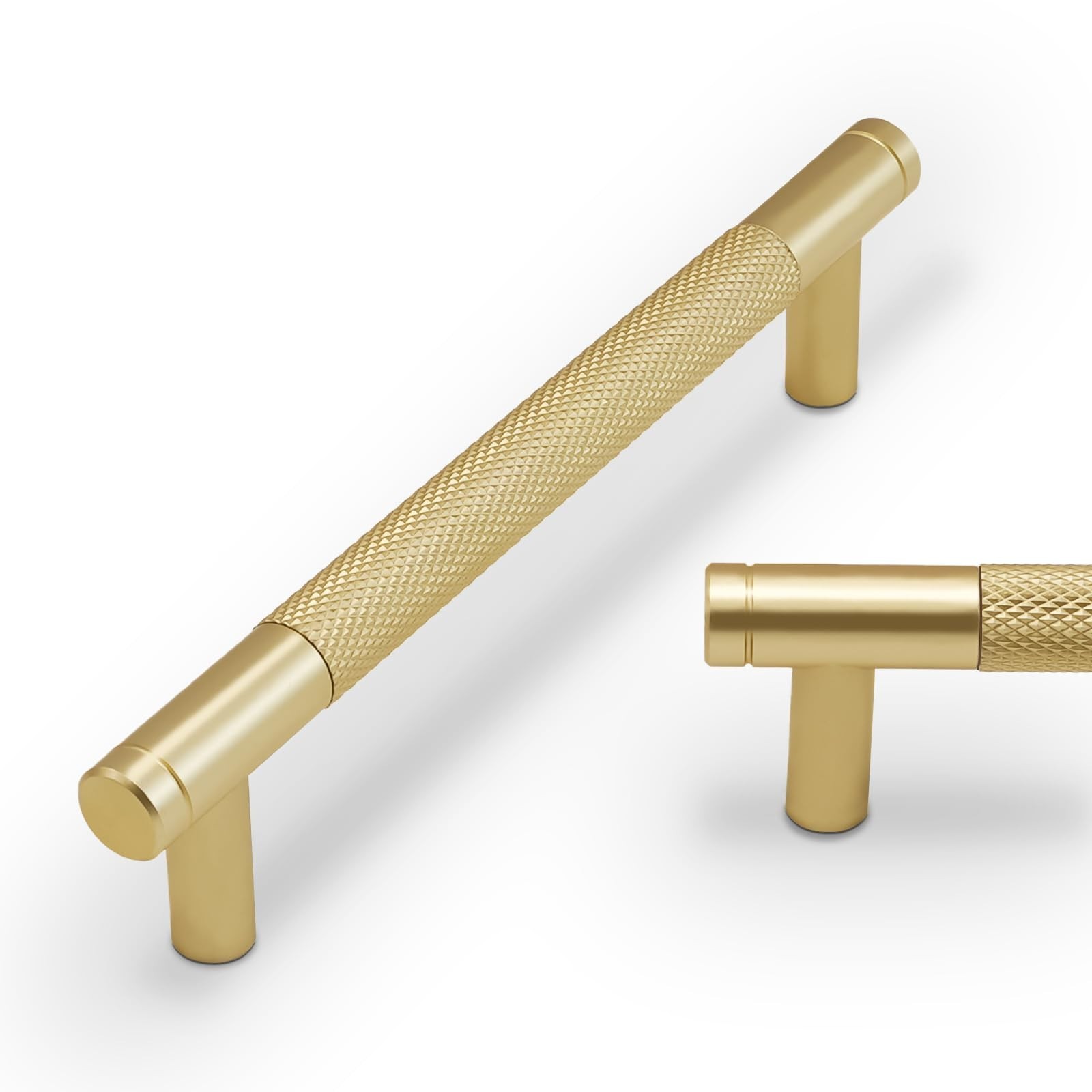 10 Pack 5Inch Kitchen Cabinet Handles Brushed Gold Knurled Cabinet Pulls Gold…