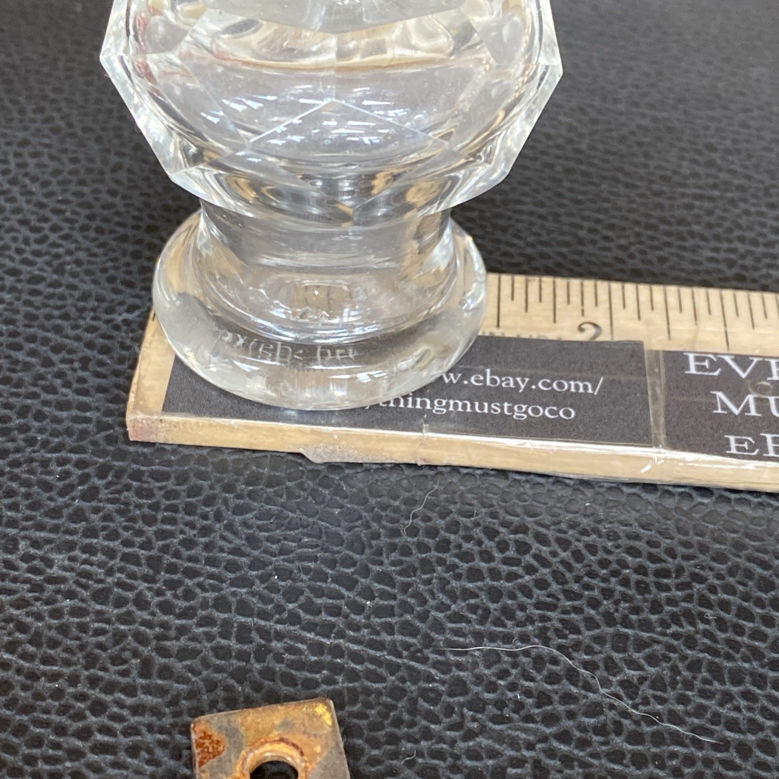Faceted 1.75”x1-5/8” Antique Pressed Clear Glass Sandwich Drawer Pull Post Bolt