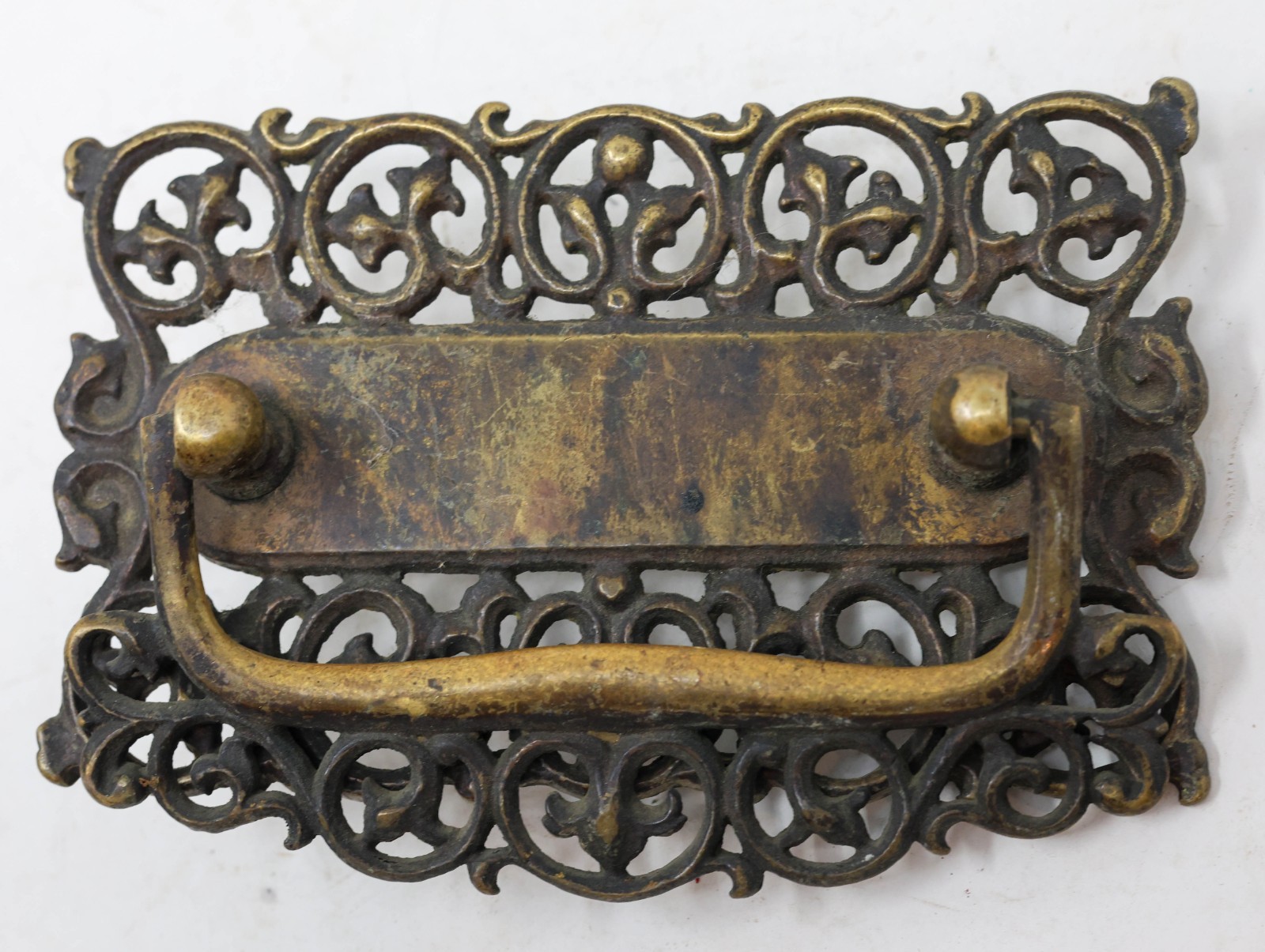 14-Pce Set Antique GRB Brass Bar Drawer Pulls Handles, Key, Locks, & Escutcheons