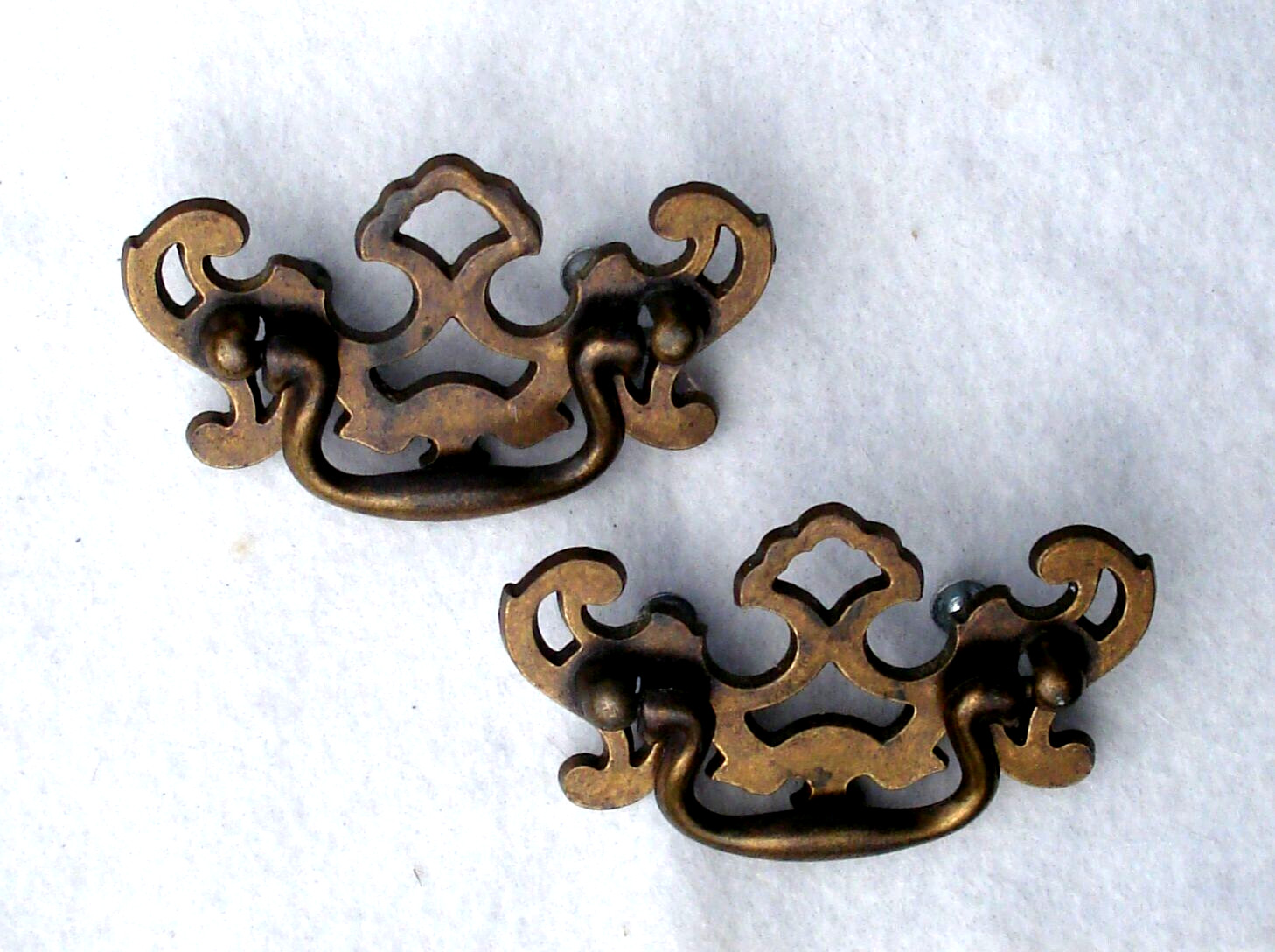 Brass Pierced Chippendale Drop Ball Drawer Pulls w/ Screws Canada Vtg Lot of 2