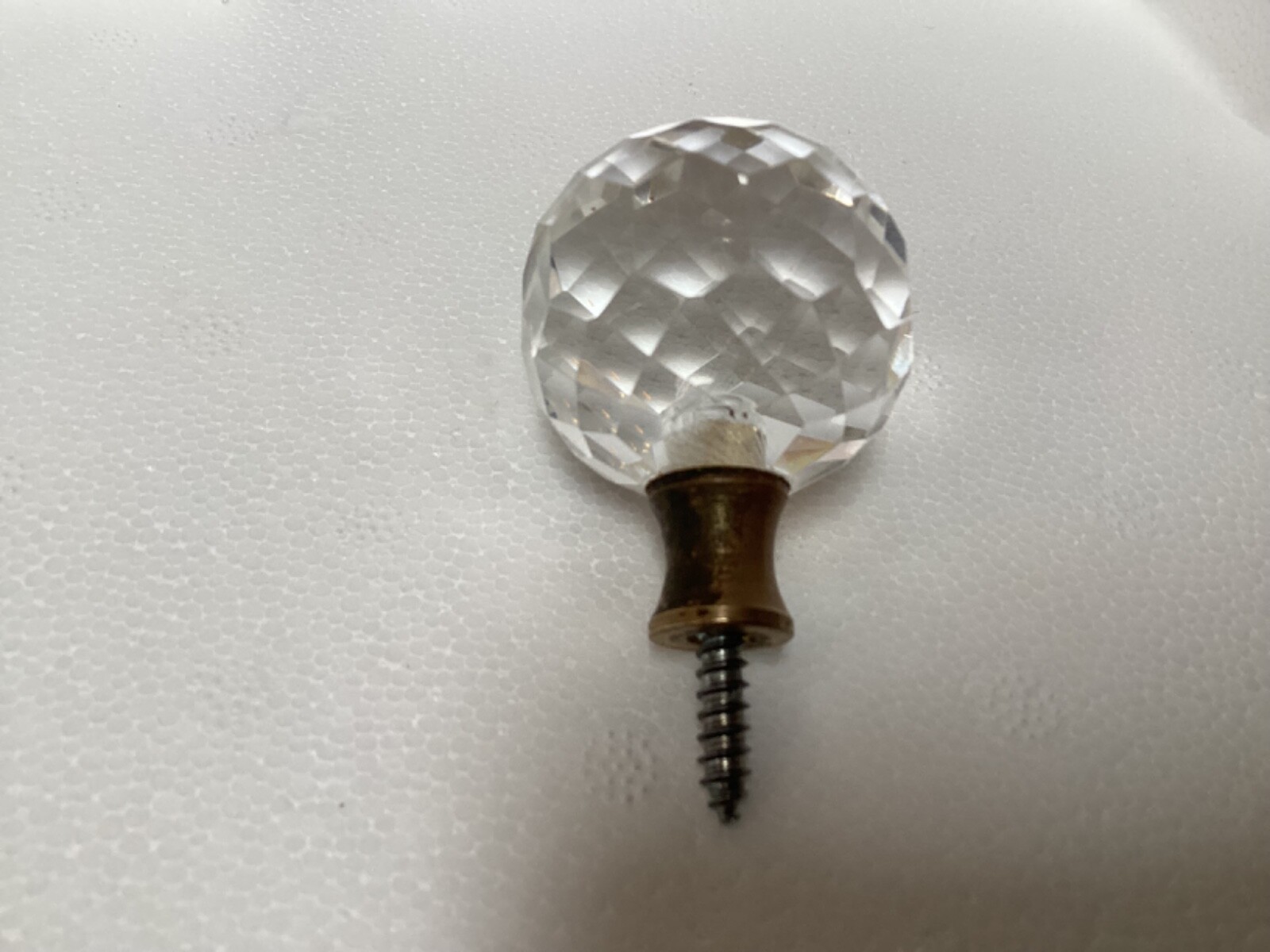 10 Vintage Acrylic Drawer Knobs Clear Faceted 1 3/8″ With Brass Seal and Screws