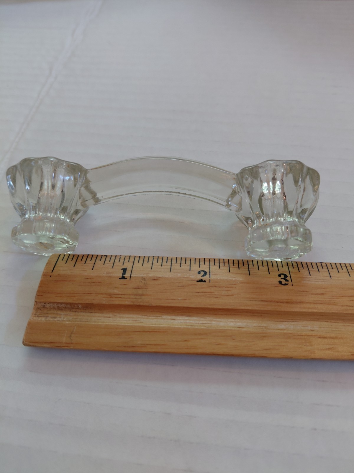 ANTIQUE CLEAR GLASS DRAWER PULLS – LOT OF 9 – 4″ WIDE – 1920’S