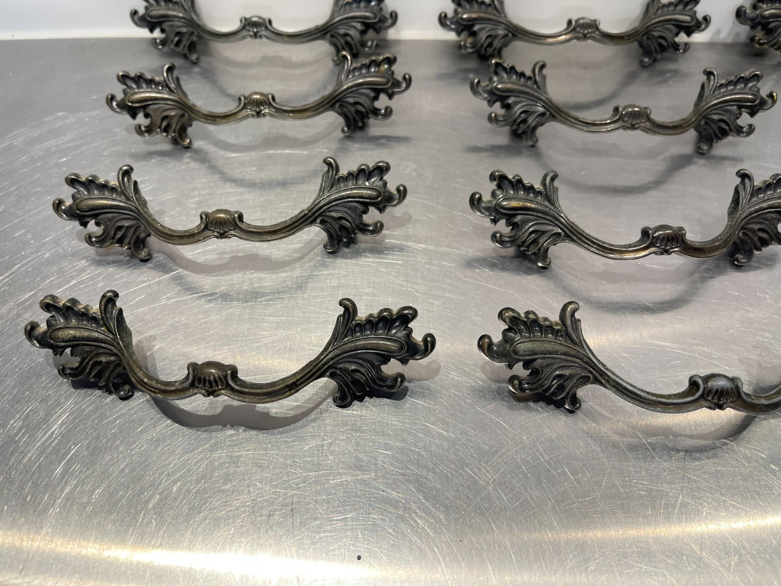 12 Used Vintage French Provincial Drawer Pulls Ornate Leaves 3” Allison Japan