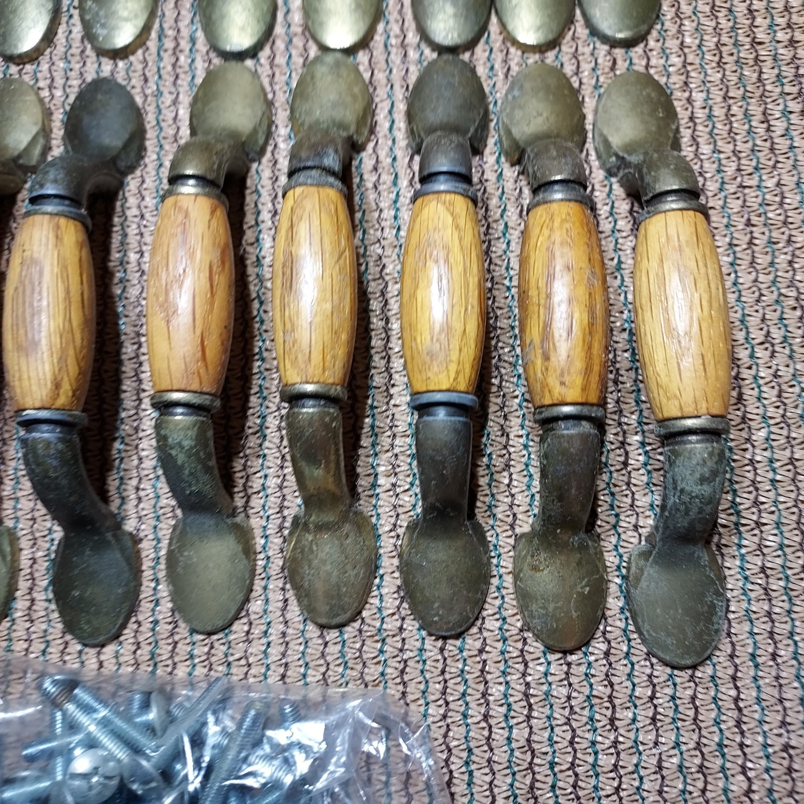 20 Vintage Wood & Brass Drawer Cabinet Bin Handles/Pulls