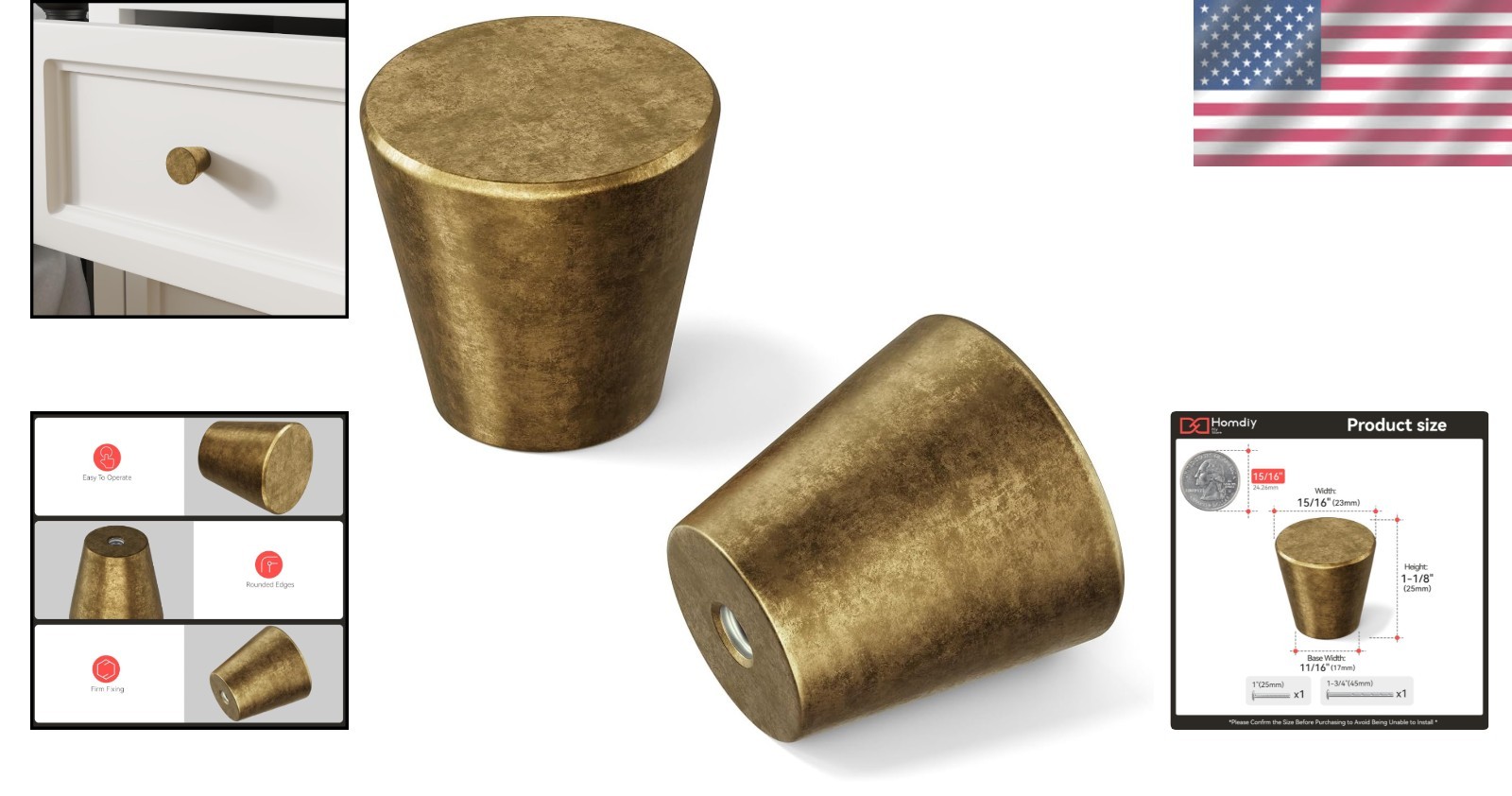 Antique Brass Cabinet Knobs – 30 Pack Vintage Drawer Pulls