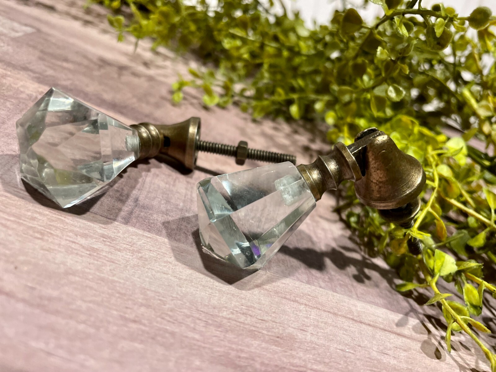 Vintage-Brass Teardrop Glass Drawer Pull Handle Furniture Cabinet Knob Hardware