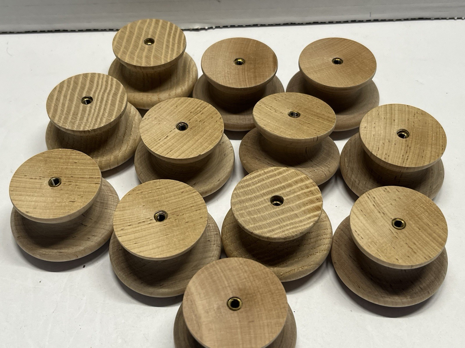 Vintage Lot (12) NOS Round Natural/Unfinished Fixed Wood Drawer/Cabinet Knobs