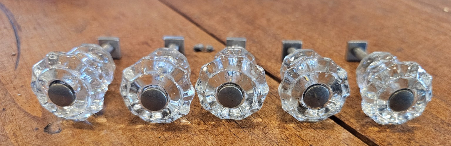 Vintage Clear Glass Cabinet Pulls Knobs Lot Of 5 Antique Hexagon