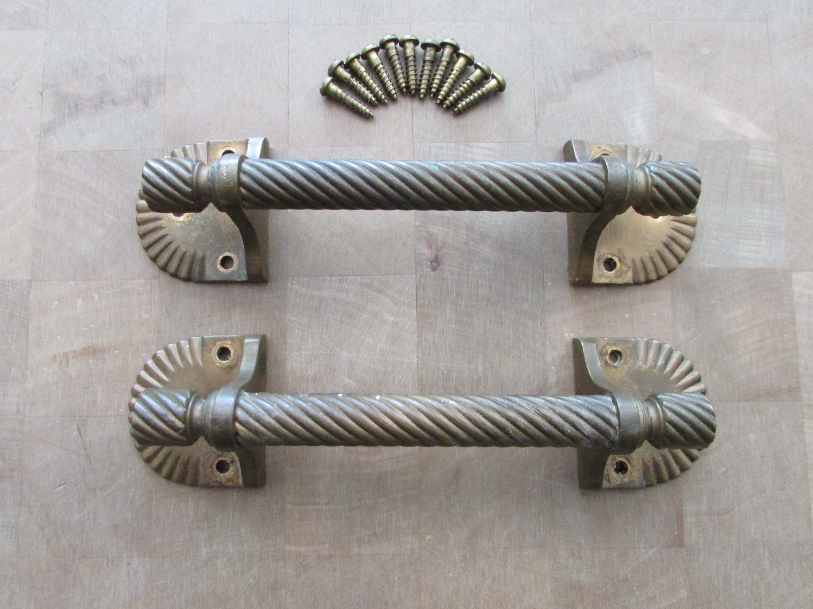 ANTIQUE ART DECO 7.75 SCALLOPED BRONZE DRAWER PULLS APOTHECARY CABINET HANDLE
