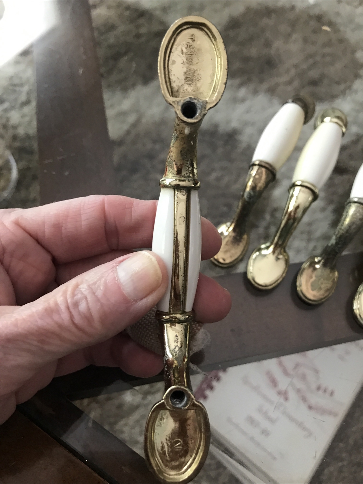 Traditional 5” Cream Acrylic Brass Mid-Century Modern Drawer Door Pull 3”