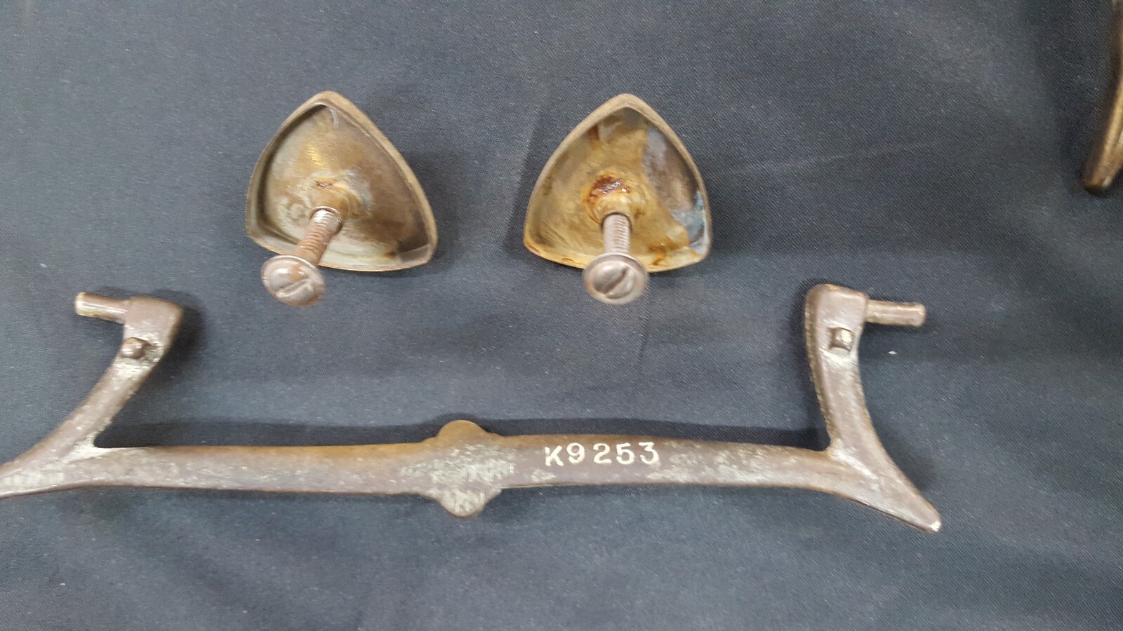 Mid Century Modern Set of 5 Brass Drawer Pulls with Triangle Sides & Screws