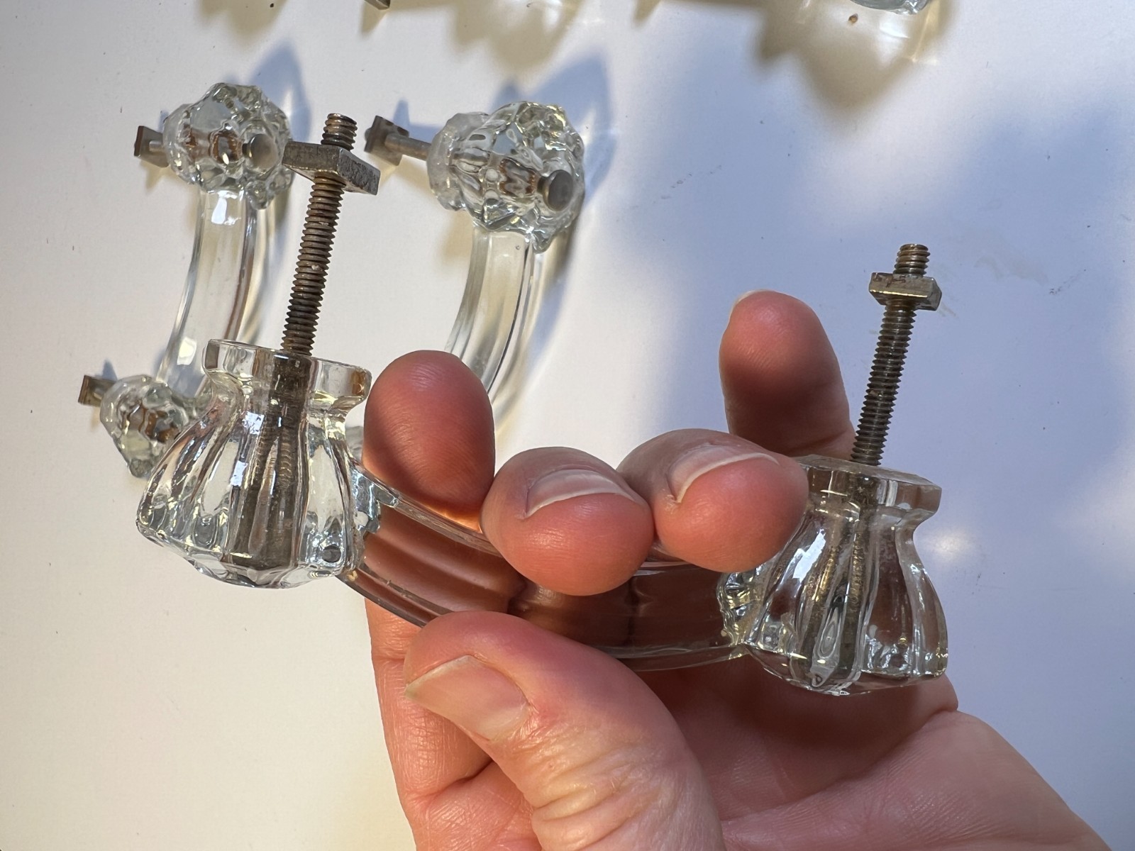 Antique Vintage Glass Cabinet Drawer Handles Pulls Set 6 SIX Art Deco Arched