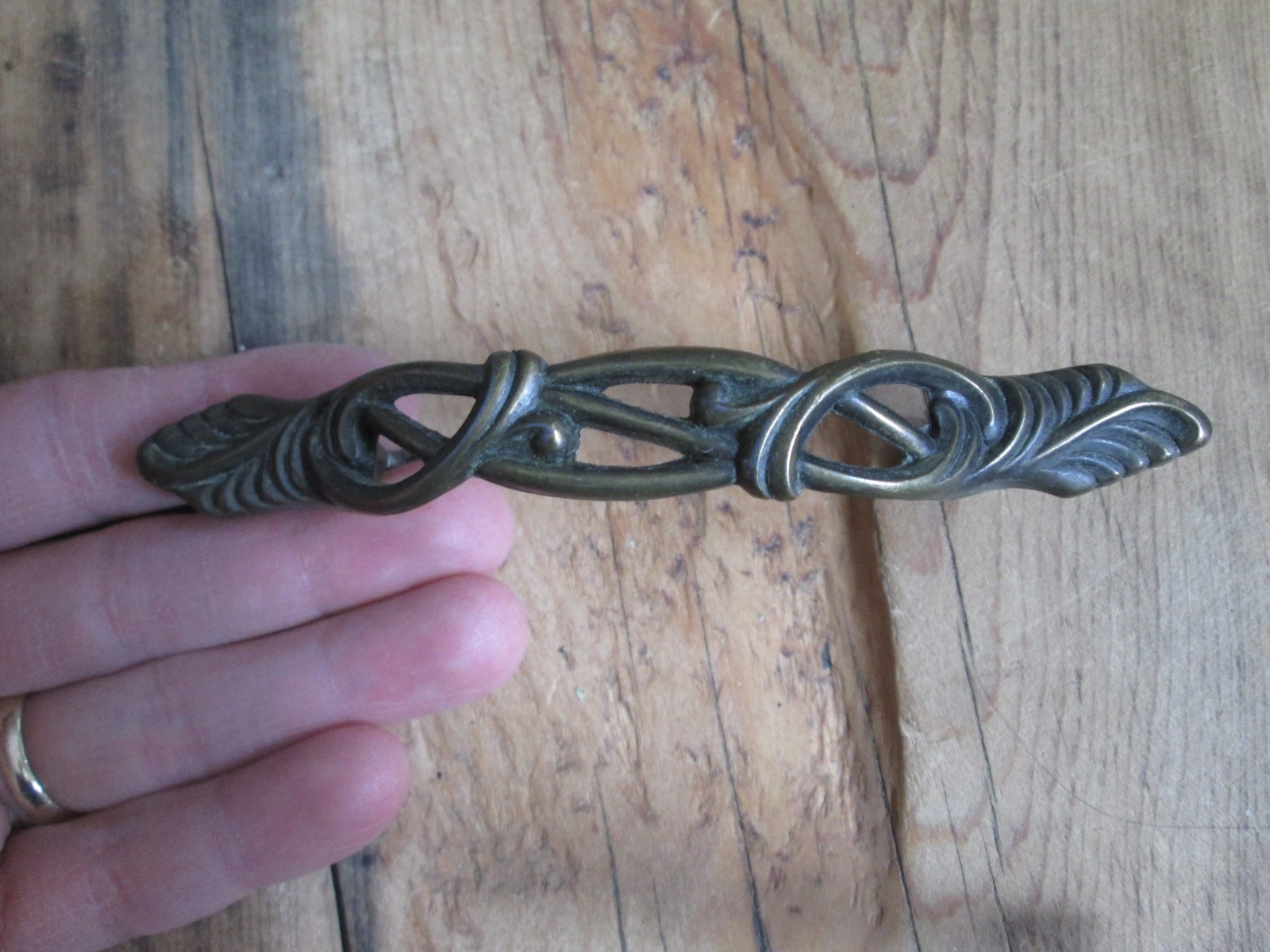 Vintage JB Jaybee Art Nouveau Drawer Pull Brass Filigree Leaf Celtic Irish