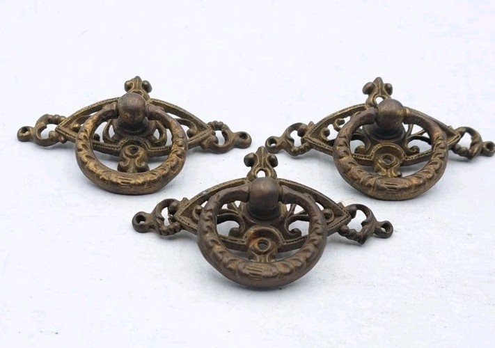 Antique Drawer Pulls Vintage Furniture Handles Brass Lot of 3