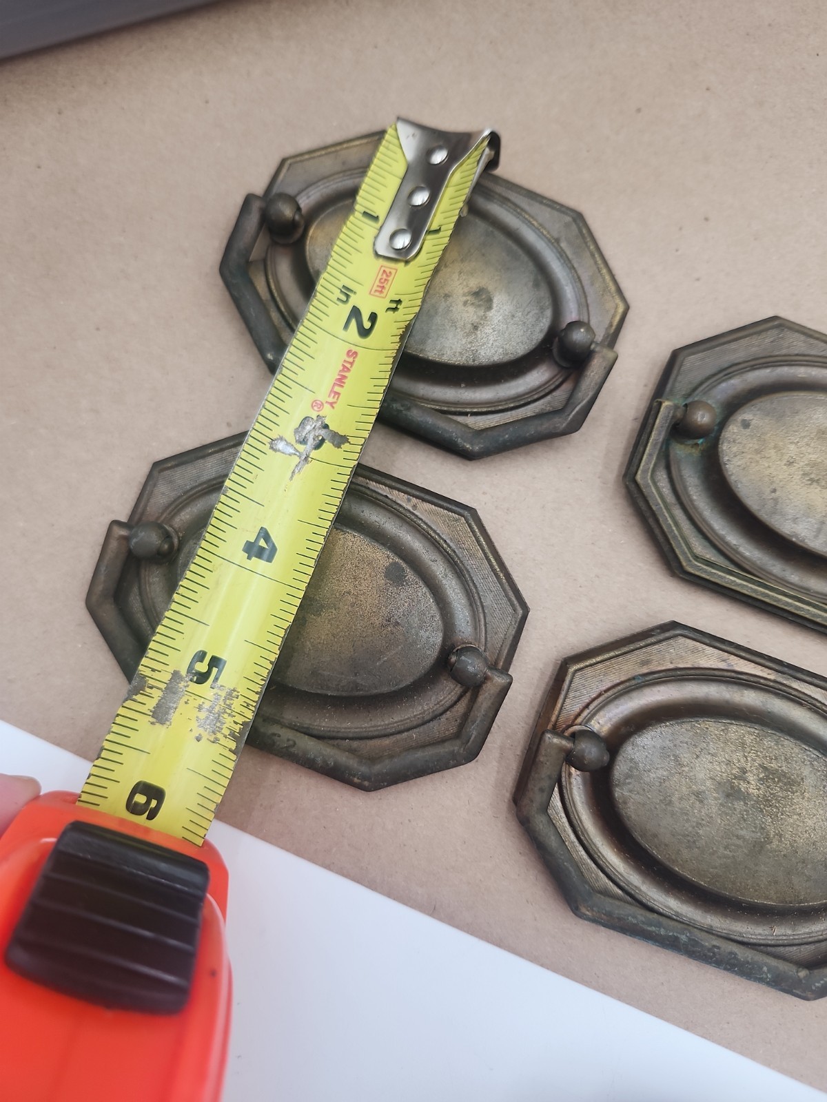 Vintage Brass Drop Bail Drawer Chest Cabinet Pull Elongated 8 Sided Octagon LOT