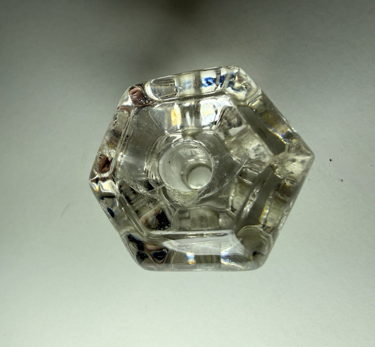 Vintage Clear Pressed Glass Drawer Cabinet Knob Hexagon Faceted Depression Style
