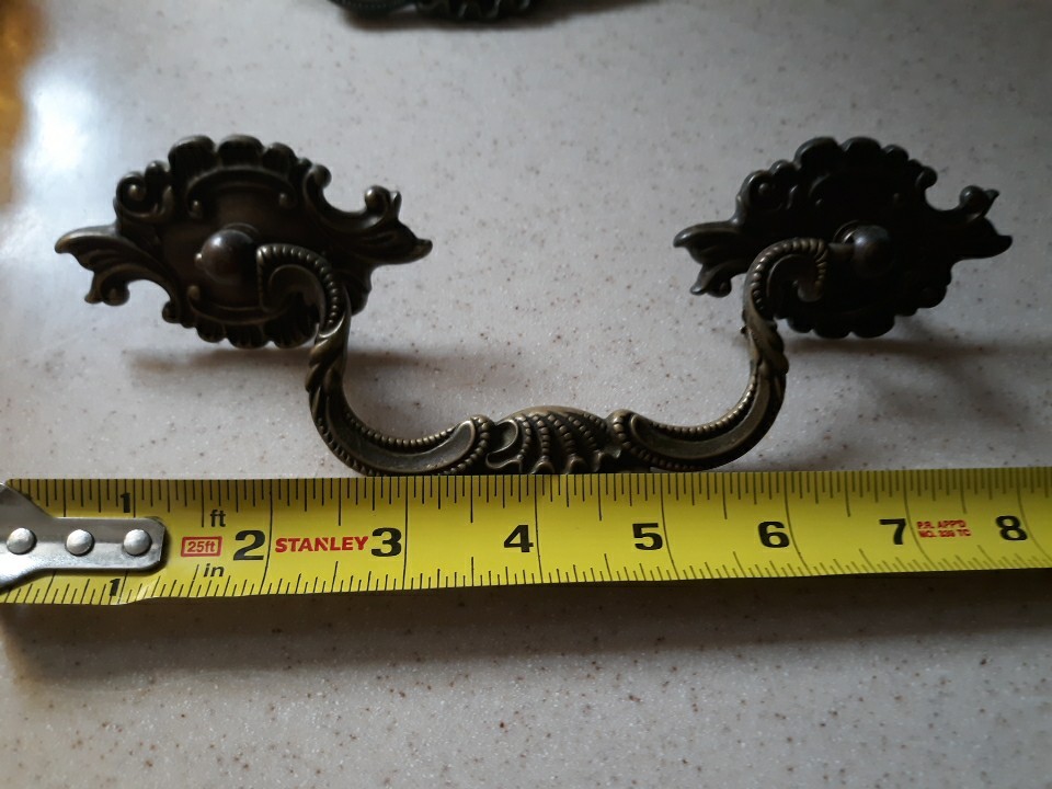 2 Vintage French Victorian Drop Bail Dresser Pull Handle Drawer Antique Brass