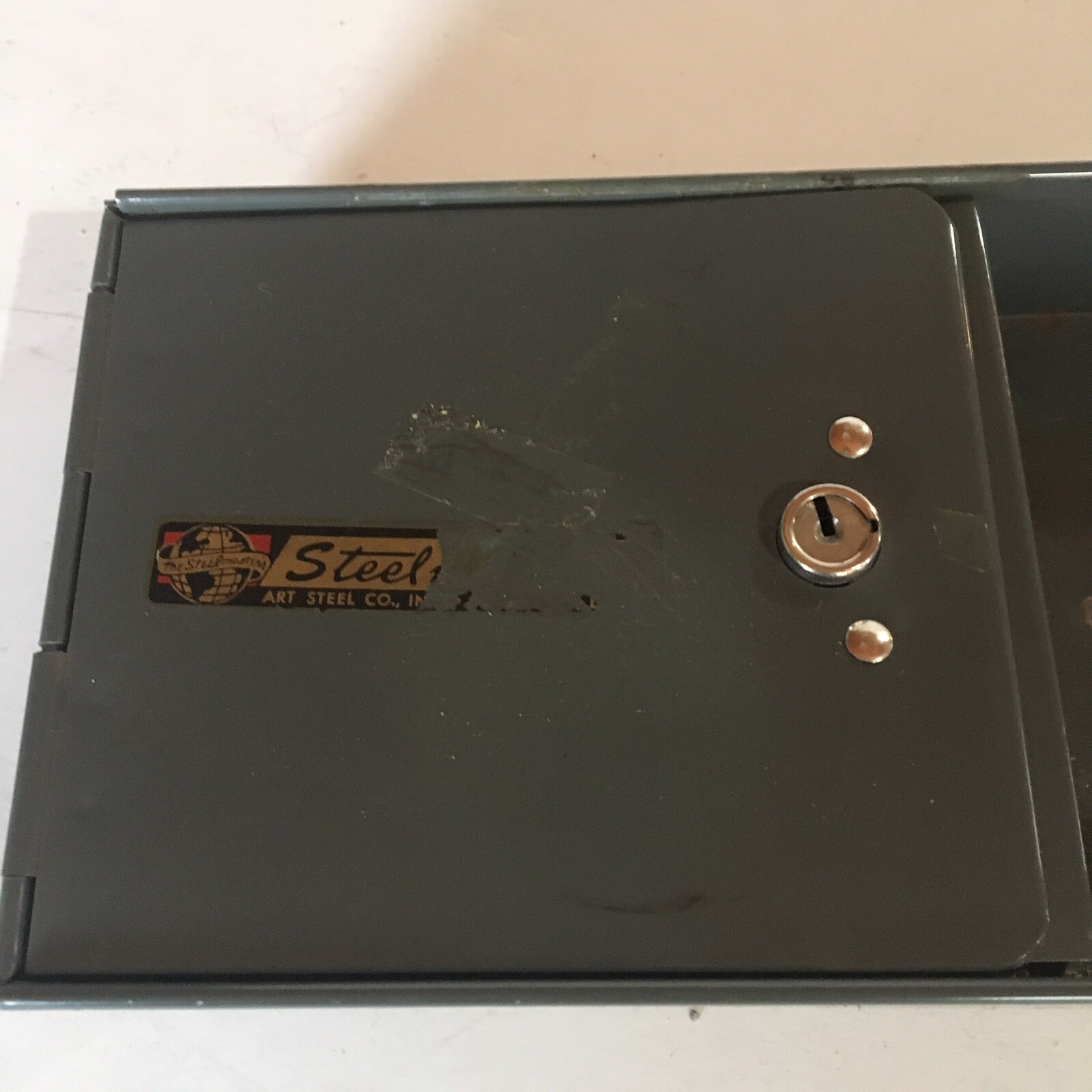 Vintage Mid Century Office Steel Metal Drawer small lock compartment (no key)