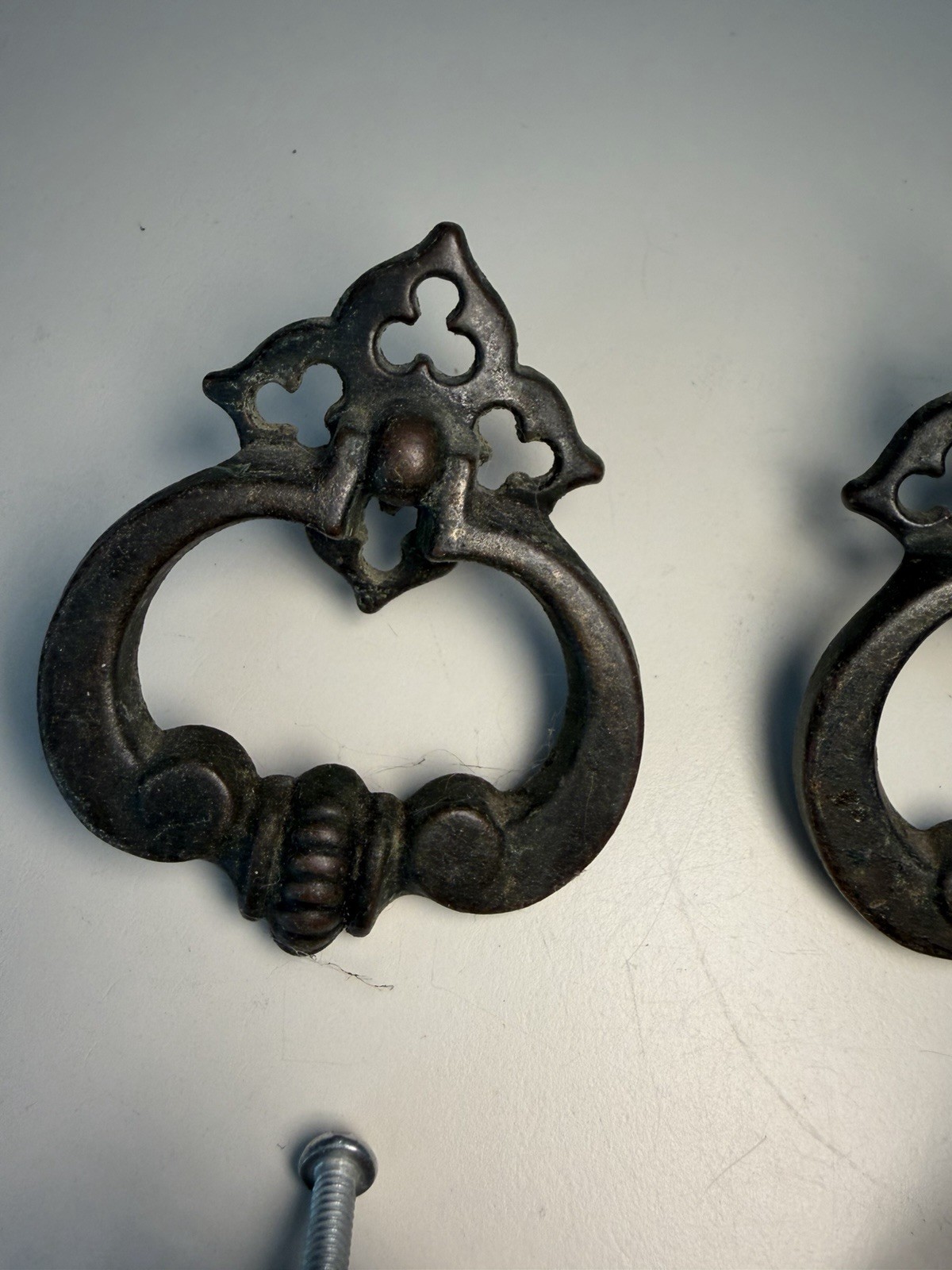 Antique/Vintage Metal Furniture Drawer Pulls Lot of 8 With Metal Plates, Screws