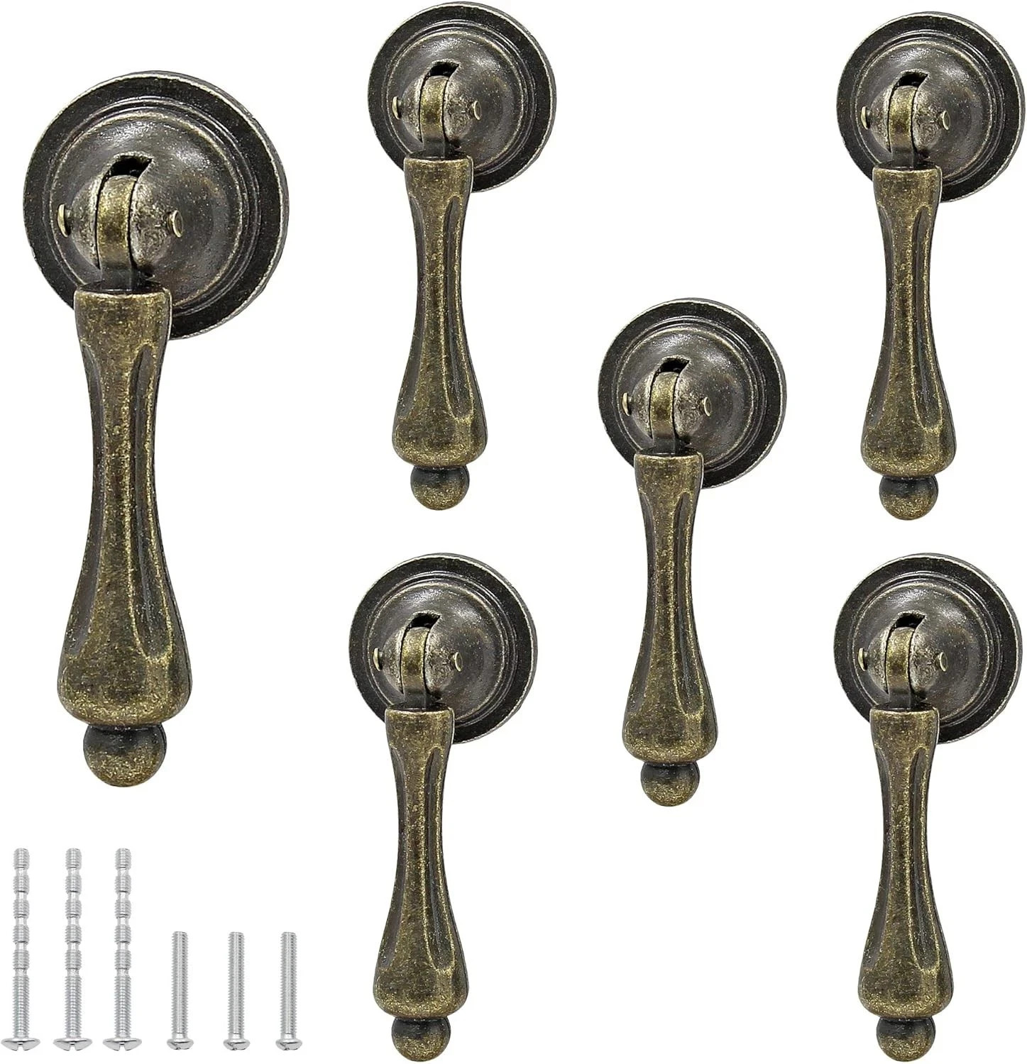 6 Pack Antique Tear Drop Pulls Vintage Cabinet Drawer Decorative Pull Handles