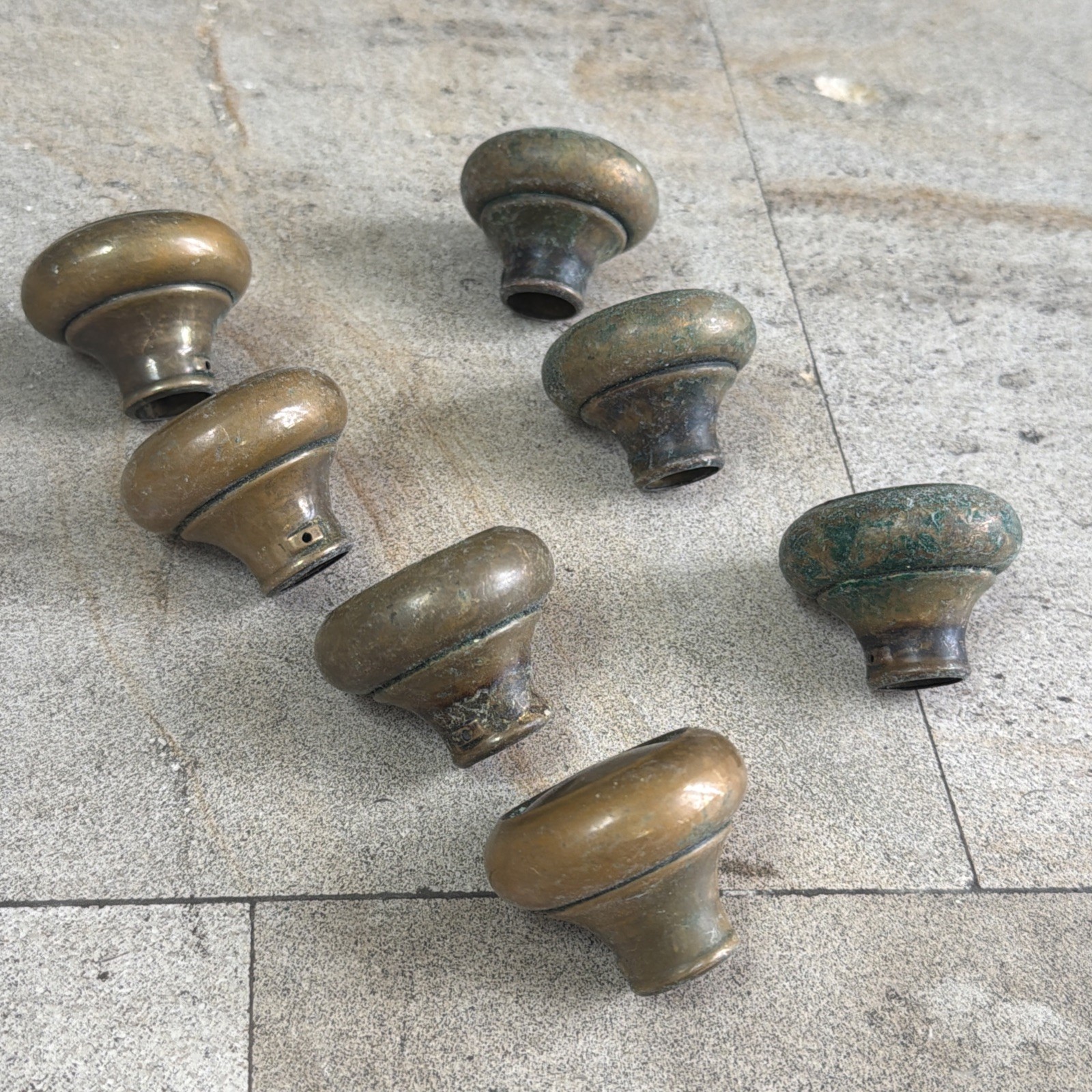 1 Antique 1930s Circle Design Hollow Brass Door Pull Knob Handle Vintage Patina