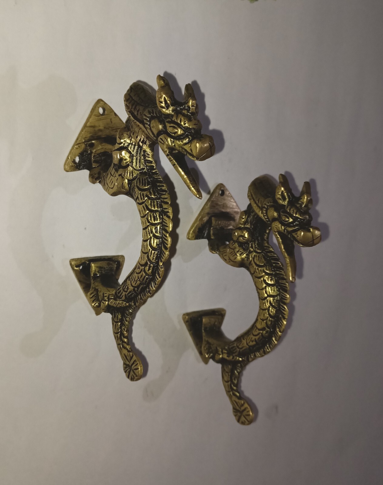 Fire Dragon Design Door Handle Pair Brass Feng Shui Theme Drawer Pull Set GTX