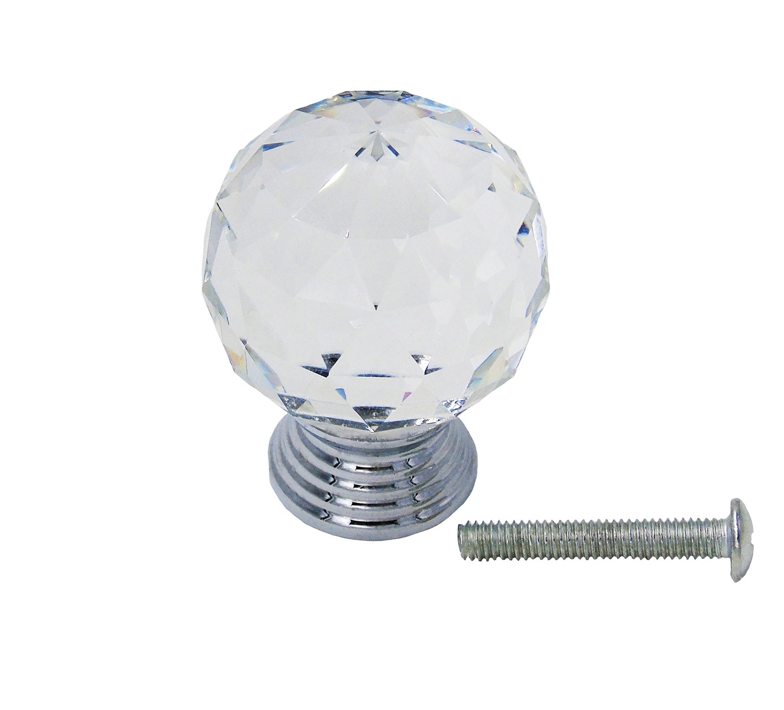 30mm Diameter Clear Crystal Glass Cabinet Knob Chrome Base 12pcs-Pack
