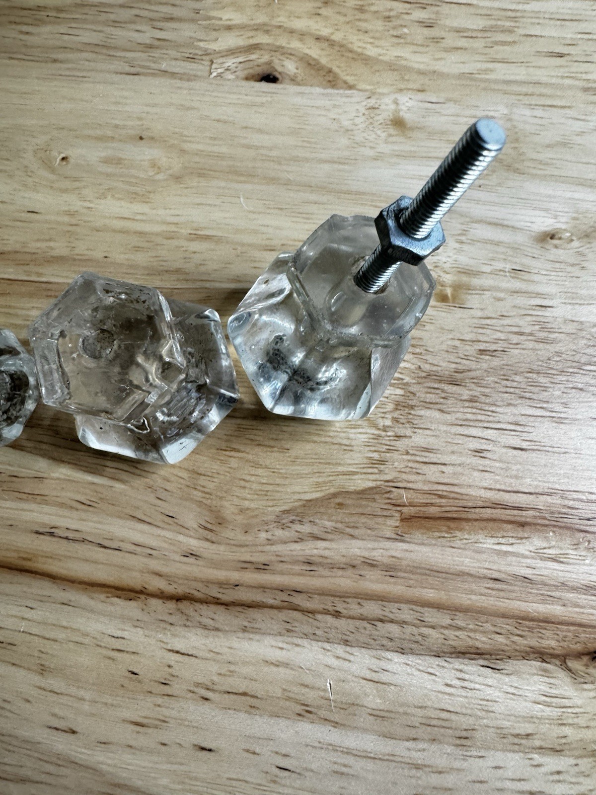 Vintage Glass Hexagon Drawer Cabinet Knob set Of 5 great condition 2 Small 2 Big