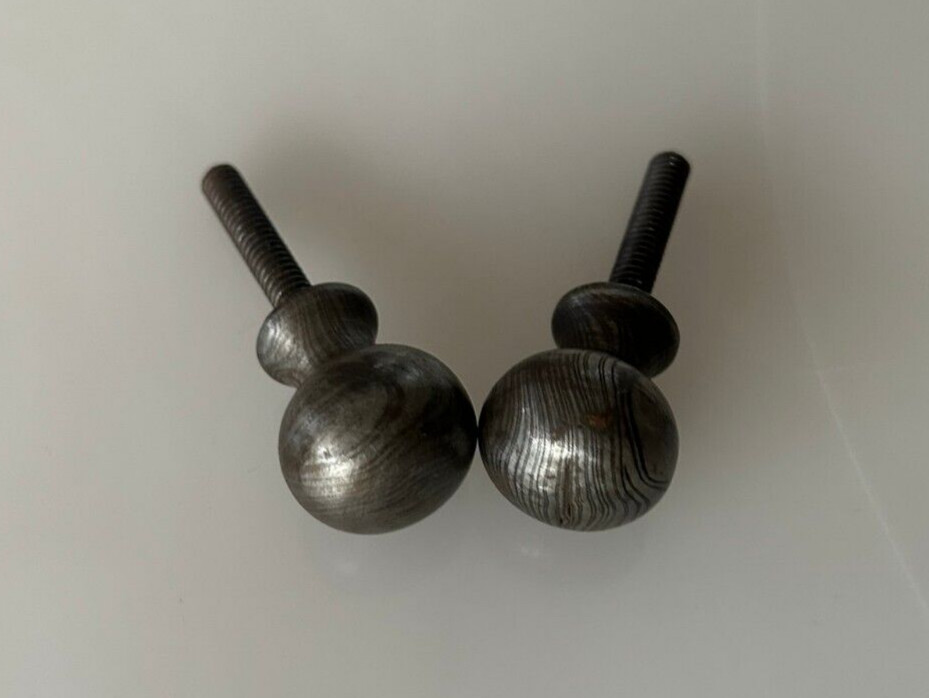 Vintage Damascus Steel Round Cabinet Drawer Ornate Knob Pull Handle 2pcs