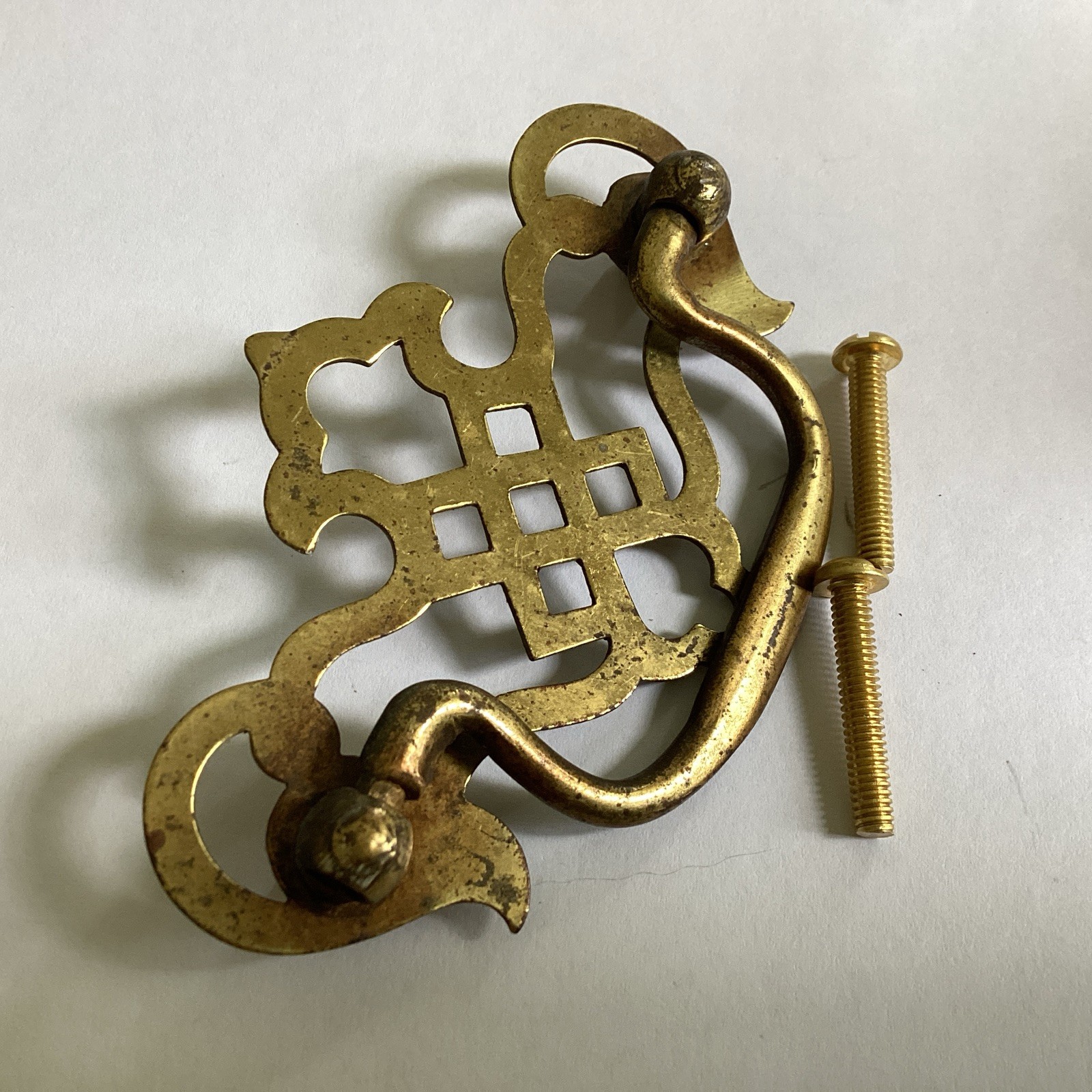 One Nice Vintage Pierced Brass Plated Chippendale Drawer Pull 3 In” In.