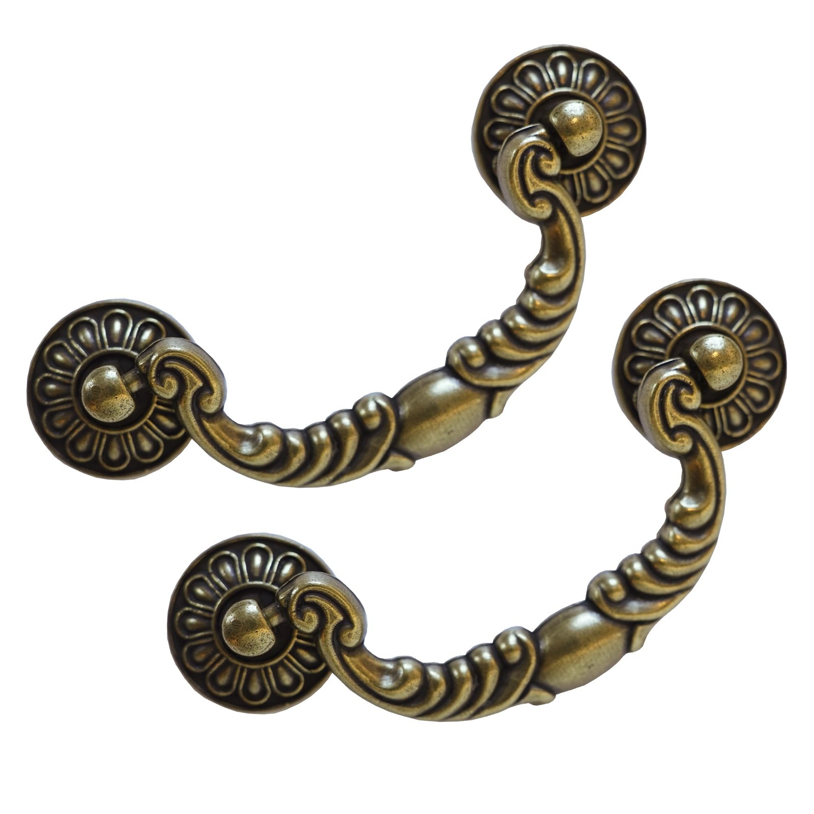 6 Pack Vintage Drop Bail Pulls, 3-1/2 Inch Hole Centers (90mm), Antique Brass Ca