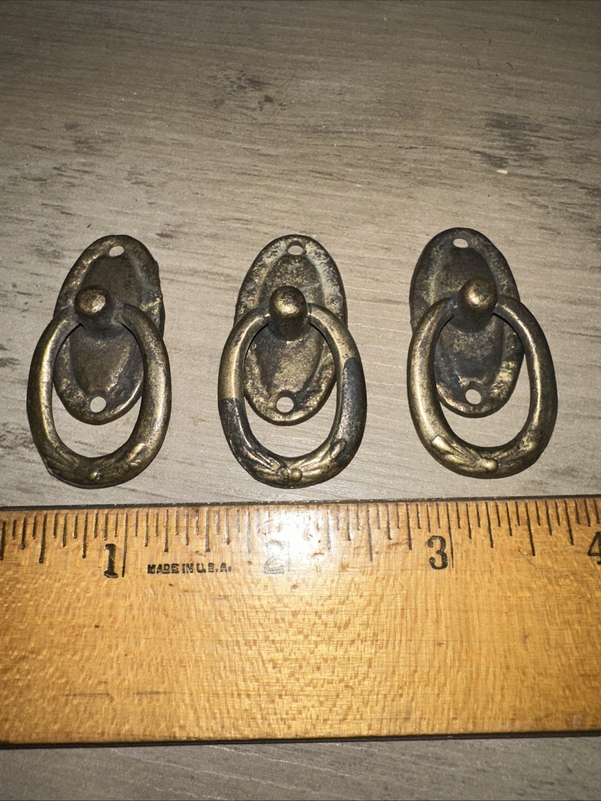 3 ANTIQUE VINTAGE Ring Drawer Pull Handle Cabinet Knob Drawer Pulls Small Brass