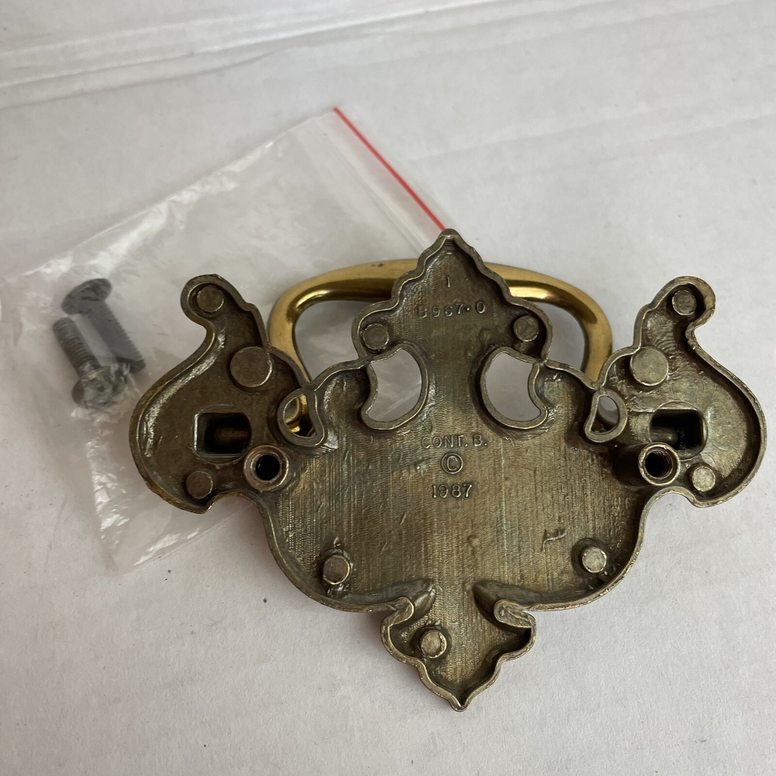 Vtg Cont B 1987 Drop Bail Drawer Pull Handle B9670 Shiny Brass 4” Center 2.5”