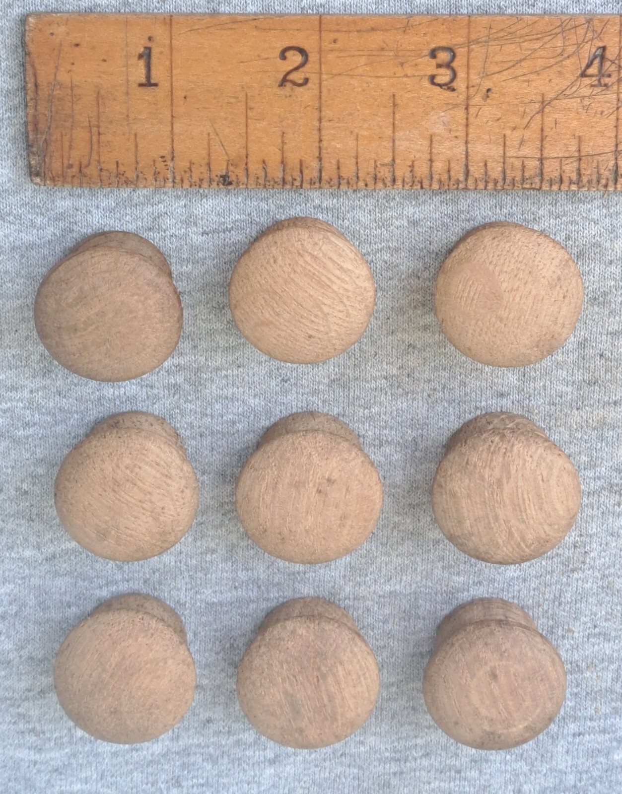 Vintage Mushroom Style Round Wooden Drawer Door Knobs Pulls 1” ~ Lot of 9
