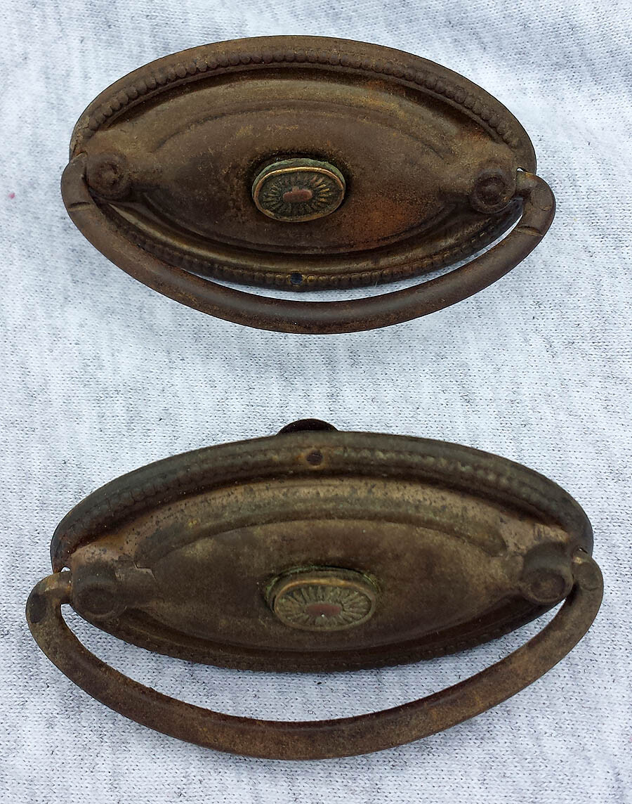 Pair Antique Vintage Metal Drawer Cabinet Furniture Door Drop Pull Handle Plate