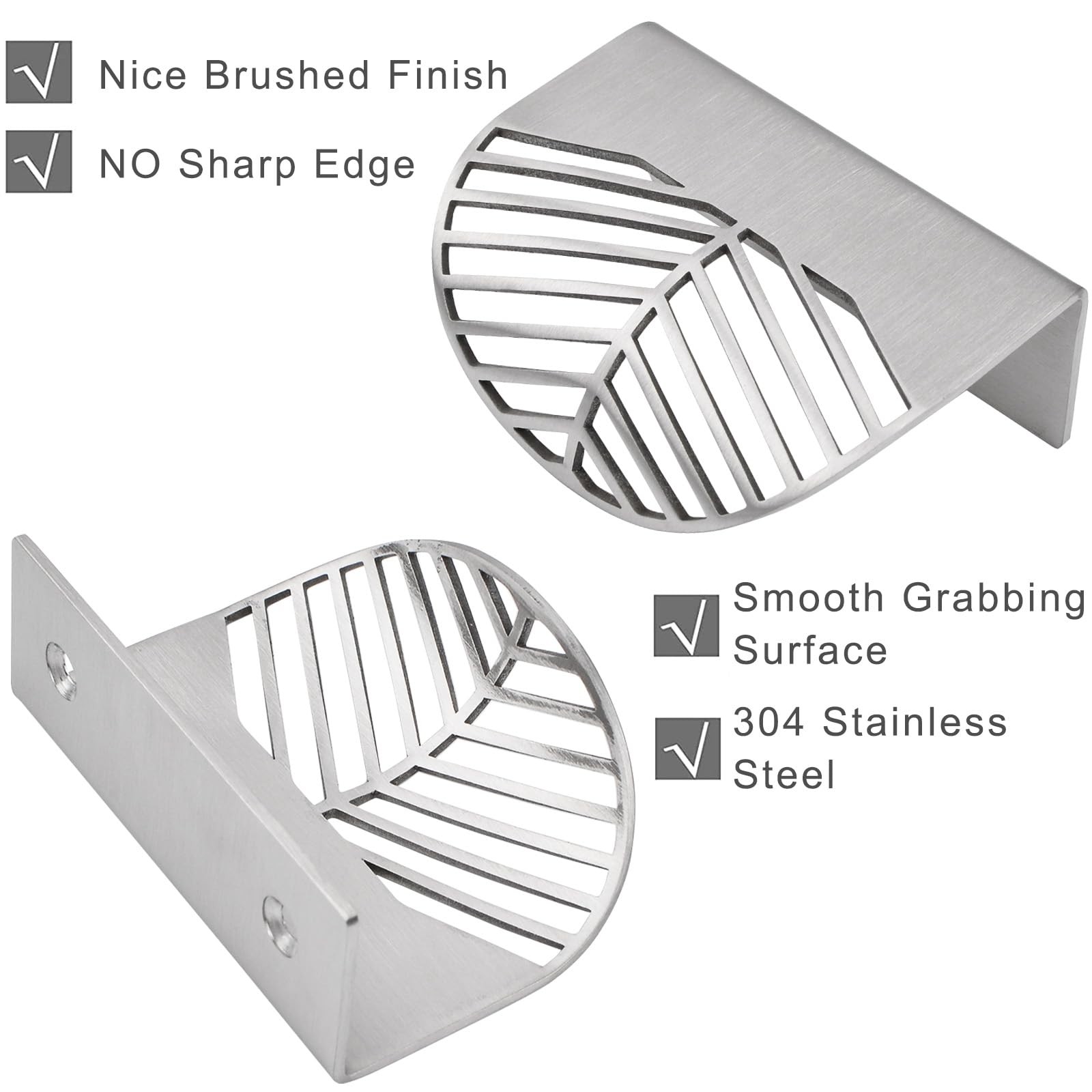 Morobor Stainless Steel Finger Edge Pulls 8Pcs Leaf Shaped Cabinet Handles