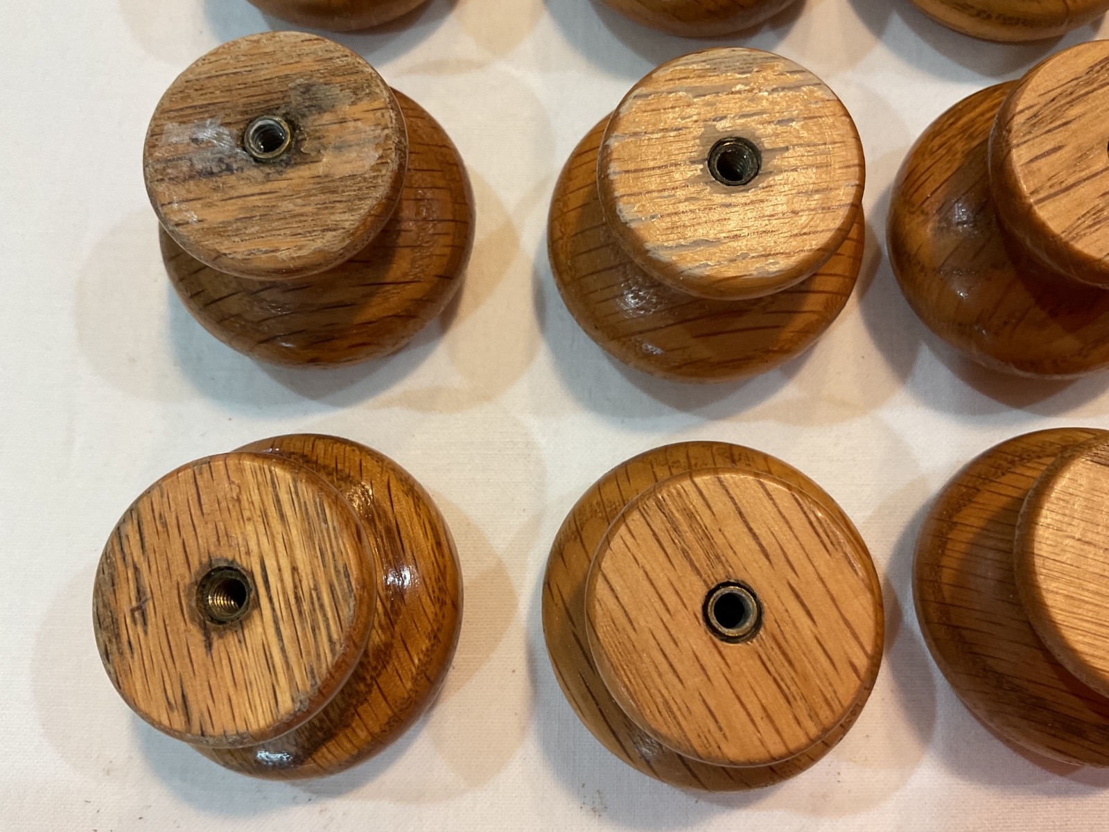 Lot 56 Vintage Wood Drawer Pull Knobs 1-1/2″ wide Natural Oak Color w Hardware