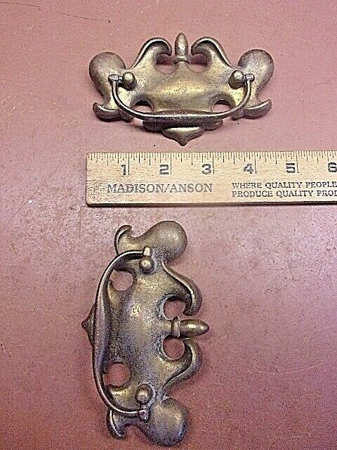 Lot of 4 Antique Brass Drawer Pulls w/Bail Drop Handles Bas Relief Great LQQK!