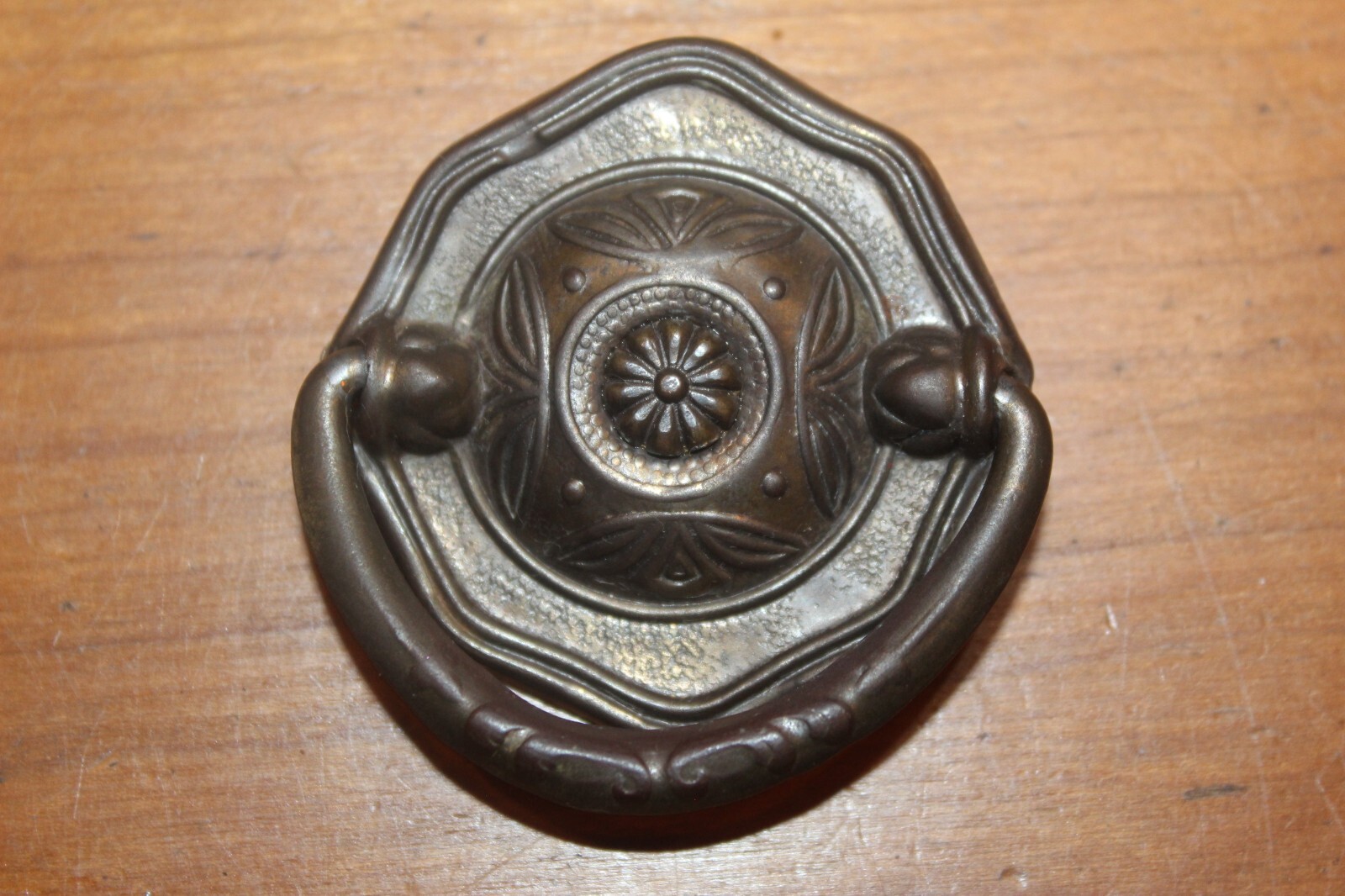 Antique Vintage Brass Plated Shield Drop Bail Knob Pull Handle A-28