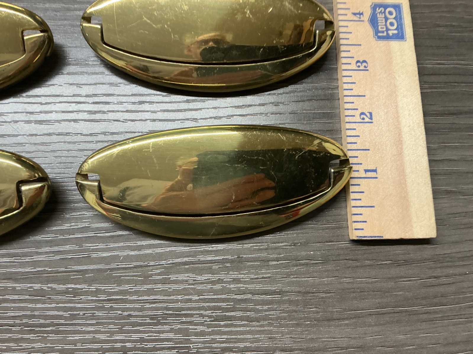 6 Vintage Keeler Brass Oval Campaign Style Solid Brass Cabinet Drawer Pull (37
