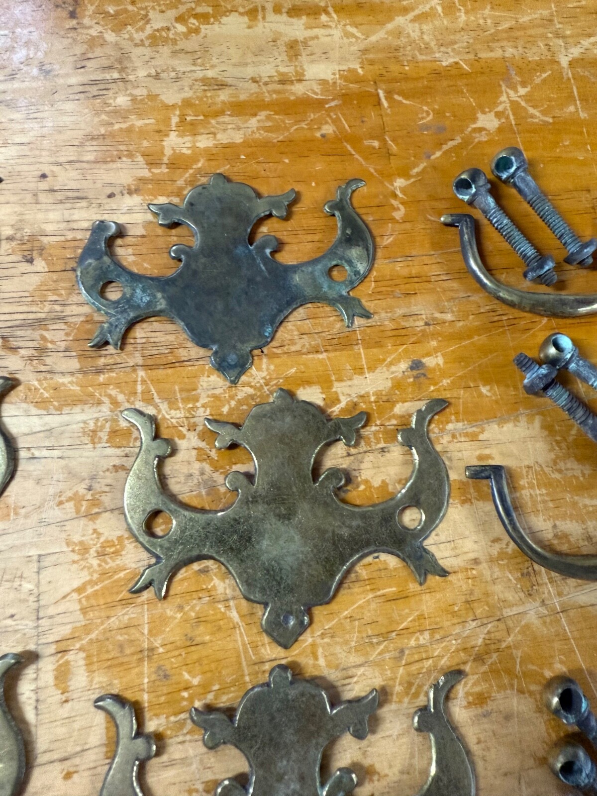 antique chippendale batwing brass set 18th hardware tall chest 1780
